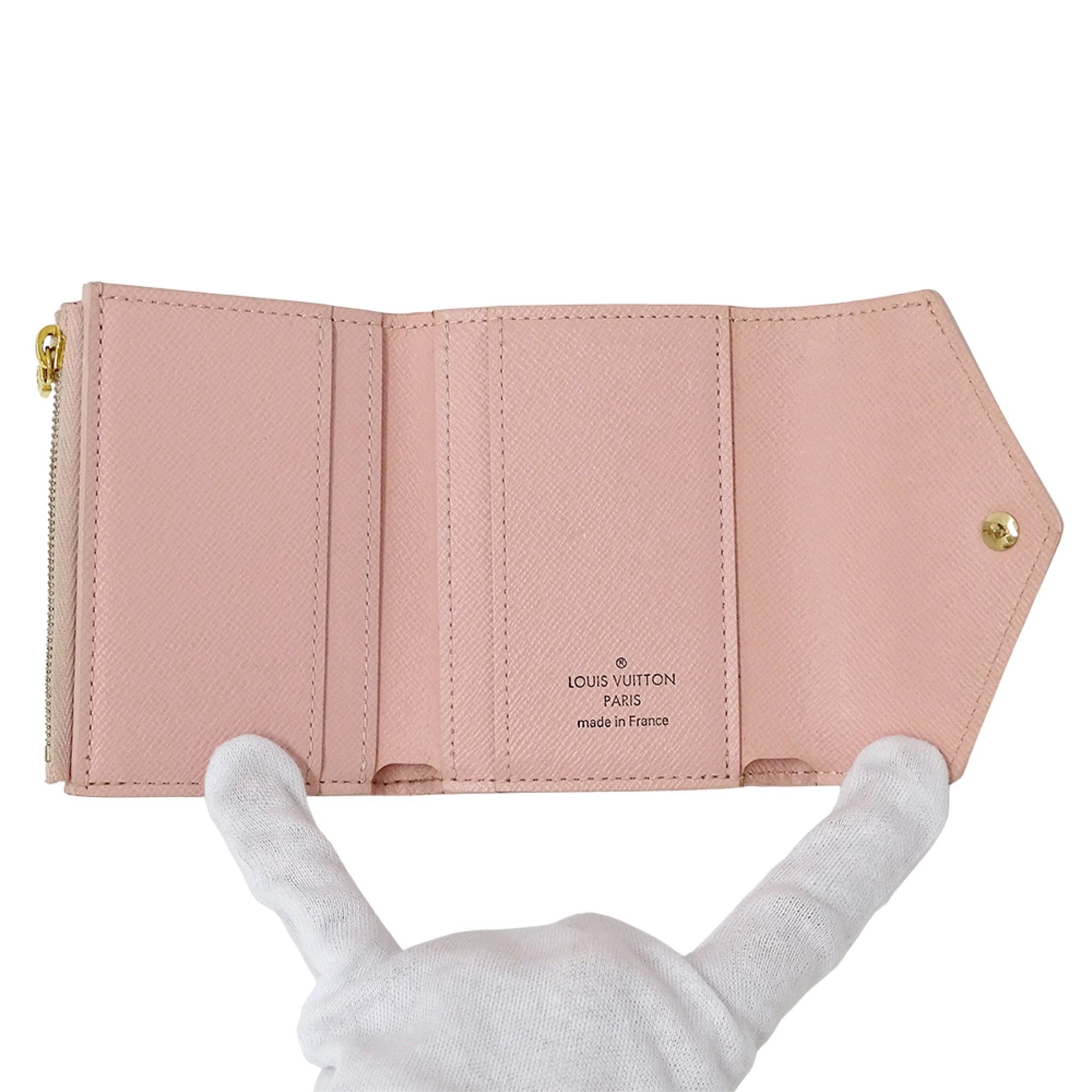 Louis Vuitton Louis Vuitton Damier Azur Tri-fold Wallet for Women, Portefeuille Zoe Rose Ballerine N60168, Pink and White, Mini Size ONE SIZE - 4 Thumbnail