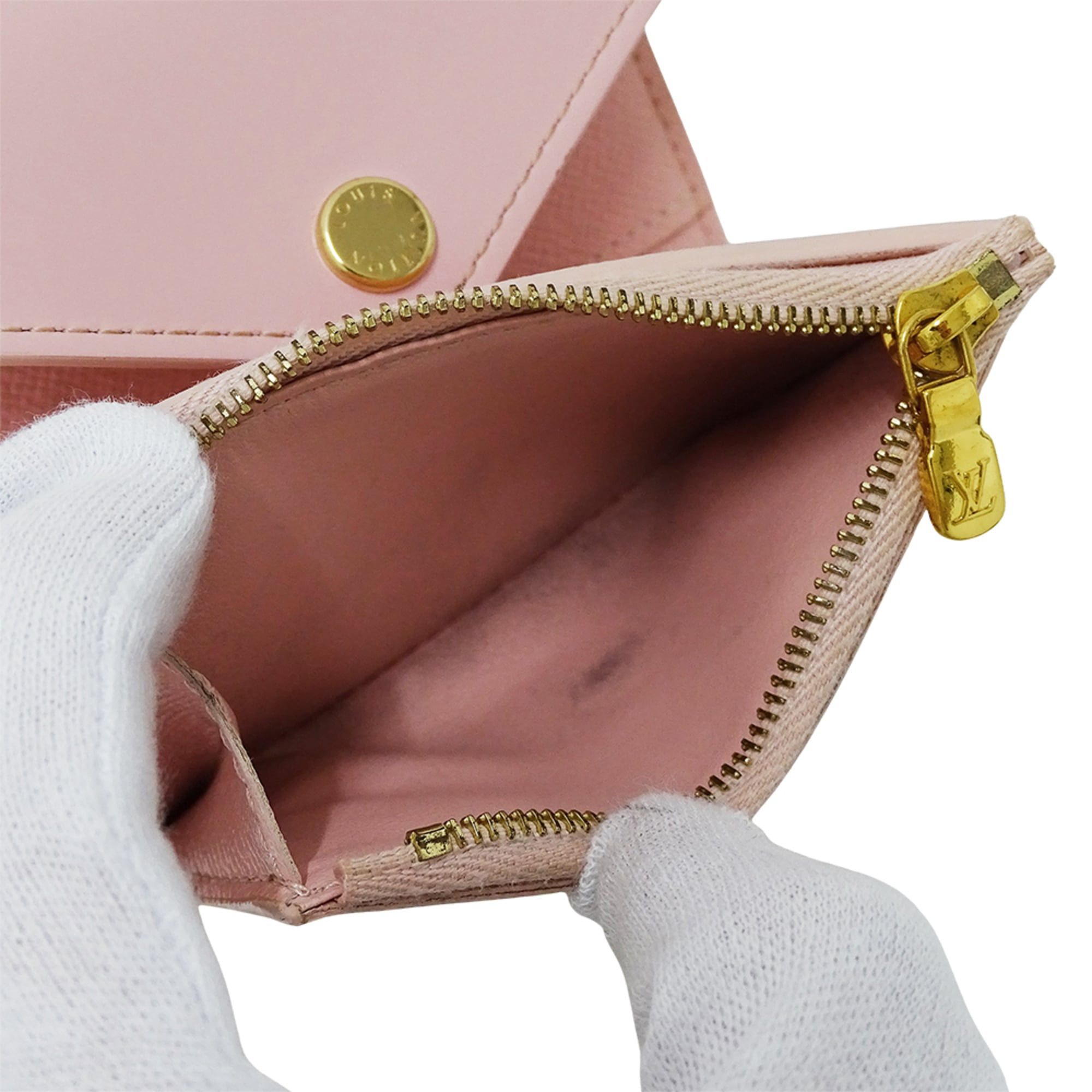Louis Vuitton Louis Vuitton Damier Azur Tri-fold Wallet for Women, Portefeuille Zoe Rose Ballerine N60168, Pink and White, Mini Size ONE SIZE - 6 Thumbnail