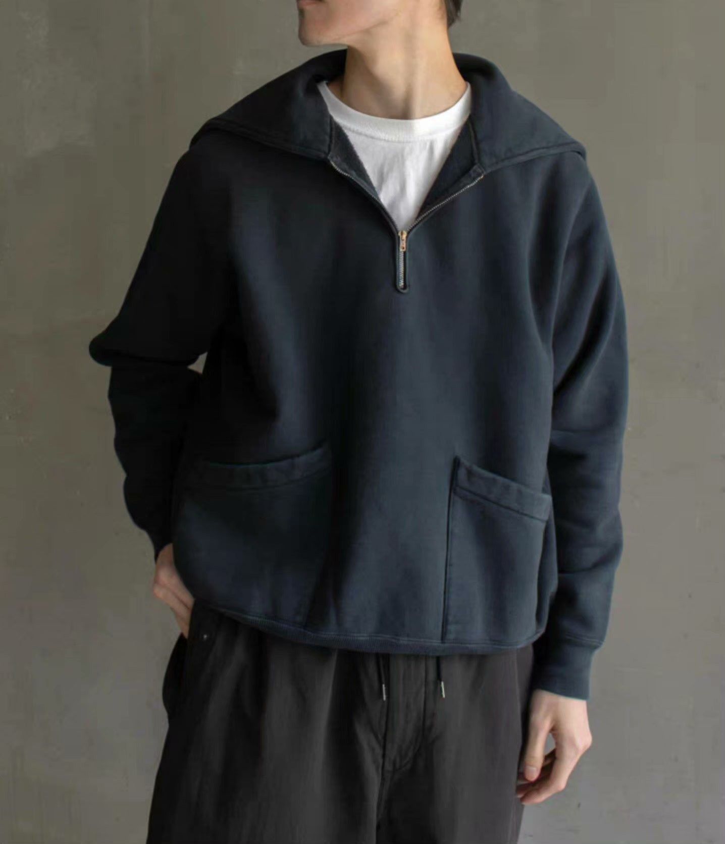 A.PRESSE A.PRESSE VINTAGE SAILOR HOOD HALF ZIP Size US L / EU 52-54 / 3 - 9 Thumbnail