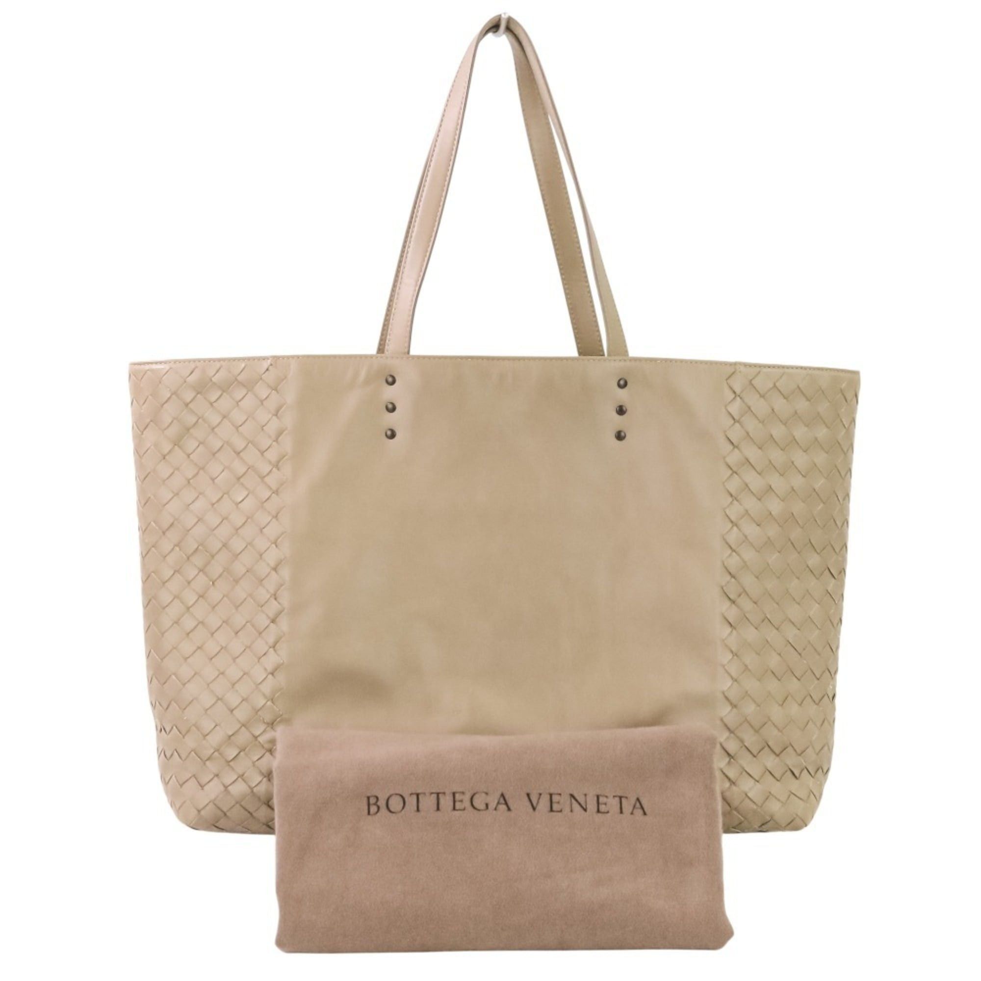 Bottega Veneta BOTTEGA VENETA Side Intrecciato Leather Tote Bag in Greige for Men and Women Size ONE SIZE - 8 Thumbnail