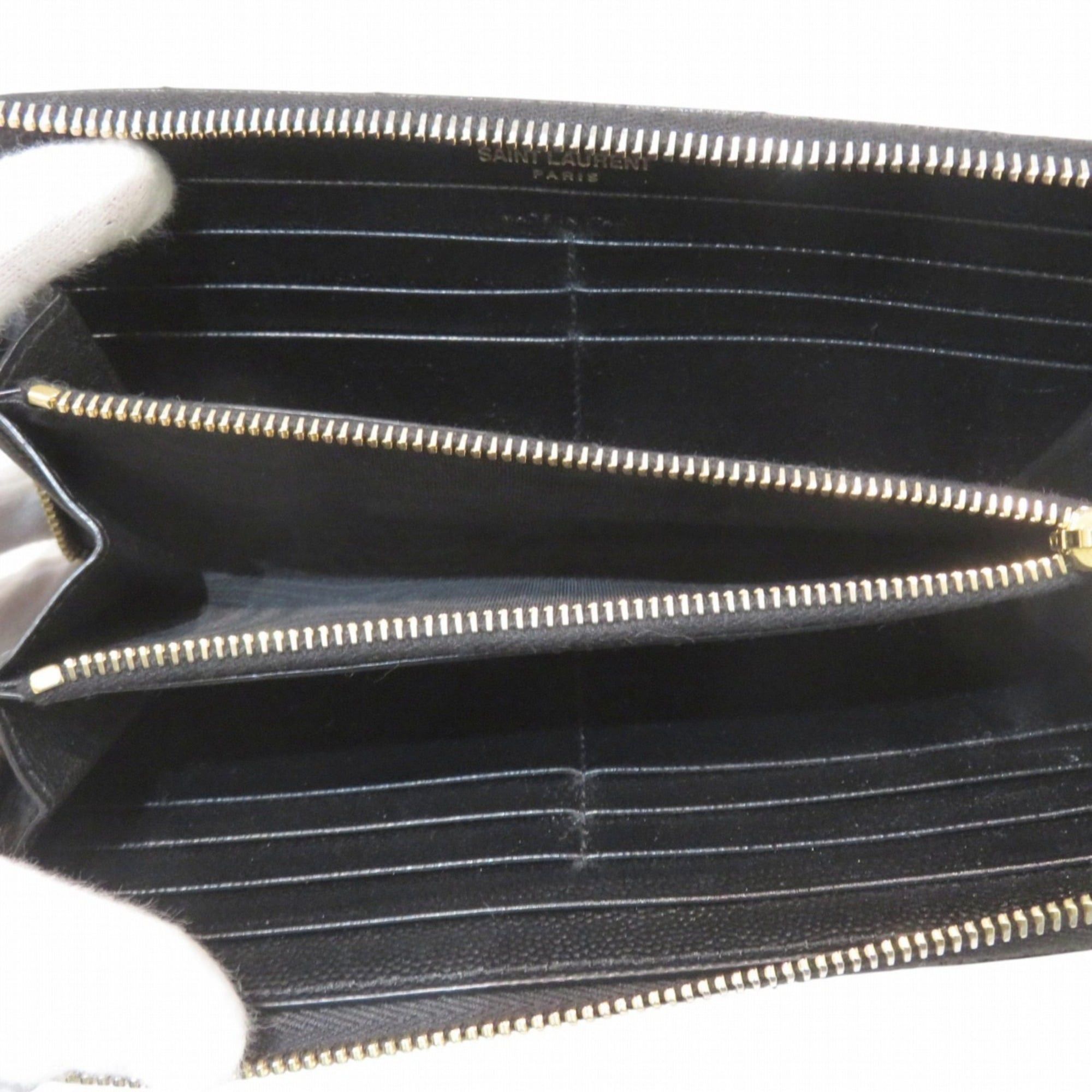Yves Saint Laurent Yves Saint Laurent Monogram Leather Long Wallet with V-Stitching and Zip-Around Design (358094) - Free Shipping Size ONE SIZE - 3 Thumbnail