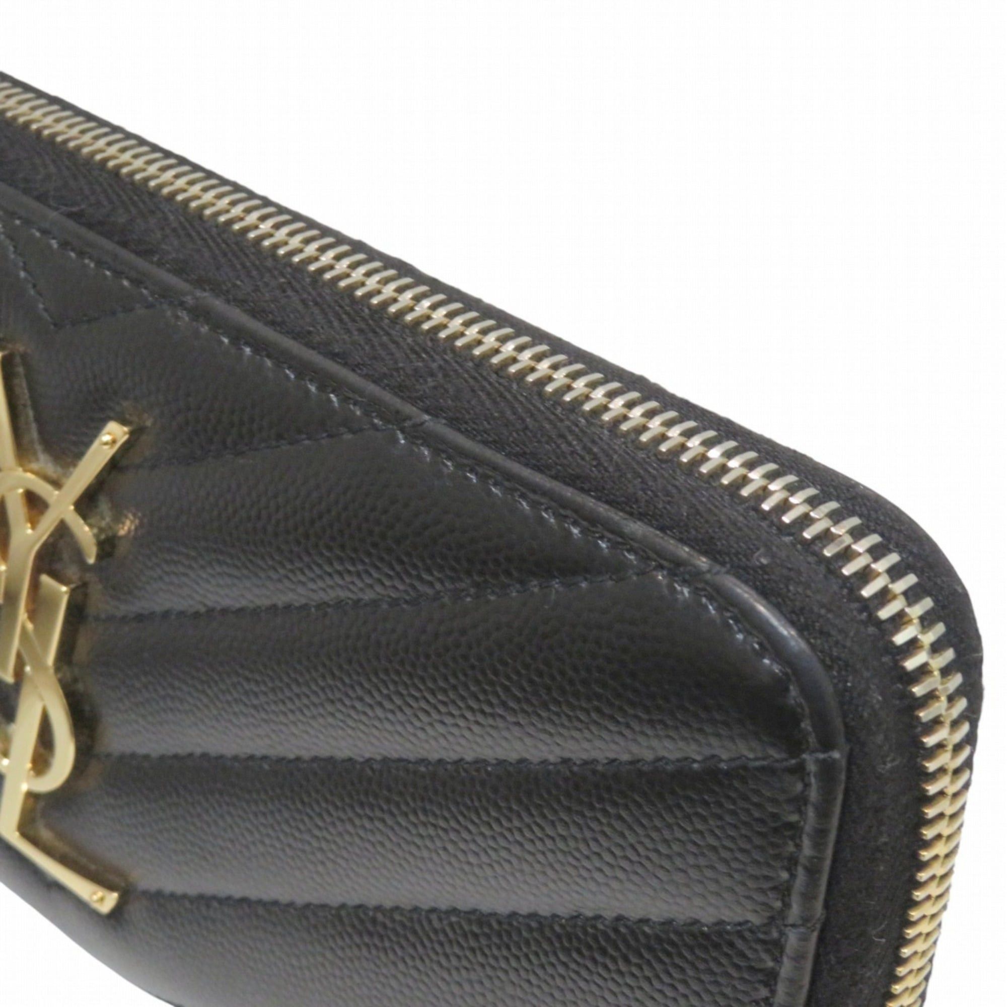 Yves Saint Laurent Yves Saint Laurent Monogram Leather Long Wallet with V-Stitching and Zip-Around Design (358094) - Free Shipping Size ONE SIZE - 8 Thumbnail