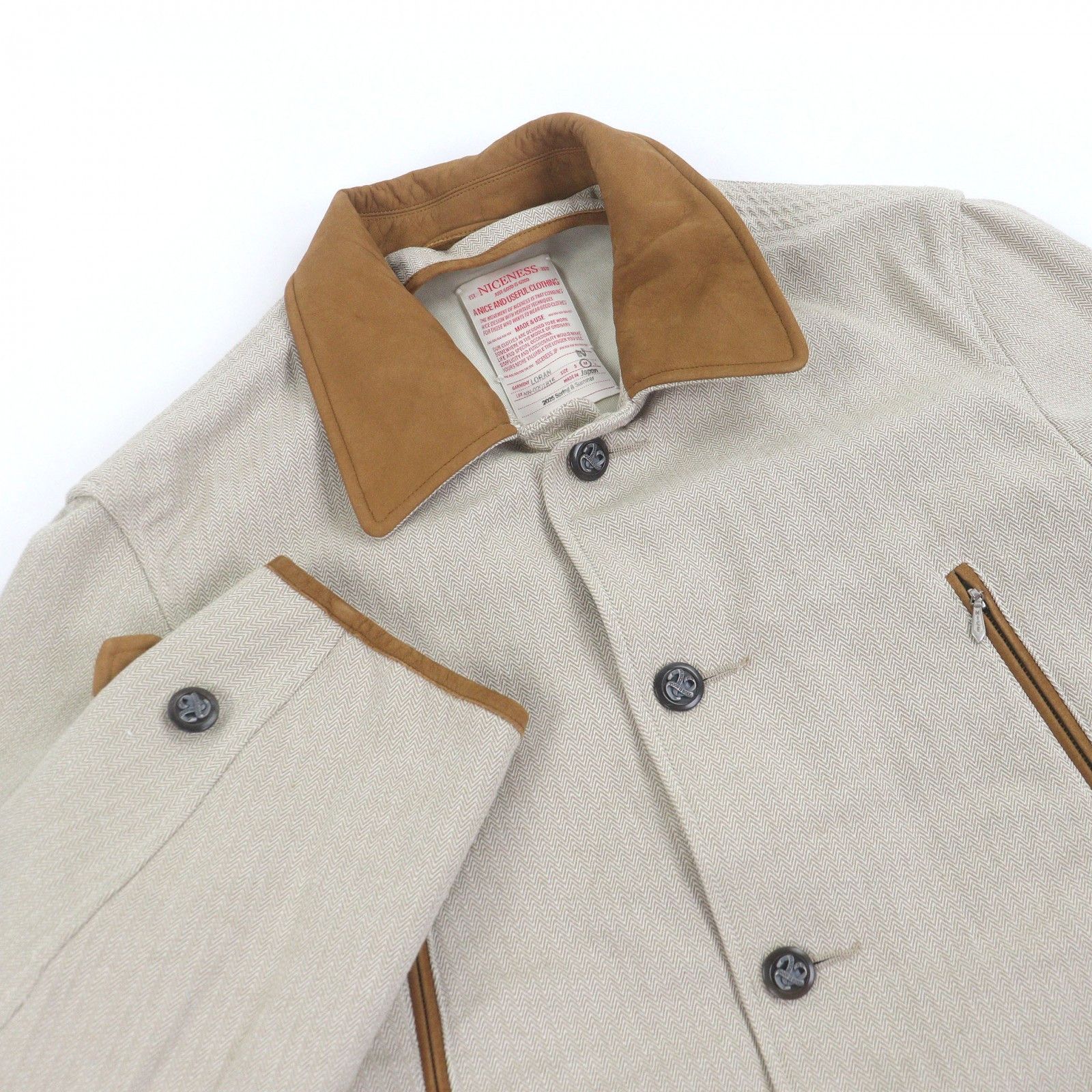 Other Other NICENESS LORAN Herringbone Cotton Cow Leather Hunting Jacket Textile Outerwear DUTY FREE for USA Size ONE SIZE - 2 Thumbnail
