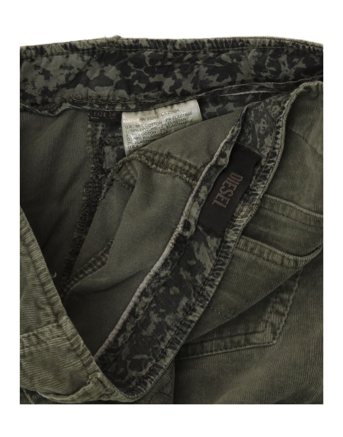 Diesel Womens Skinny Corduroy Trousers W30 L32 Khaki Cotton Size 24" / US 00 / IT 34 - 3 Thumbnail