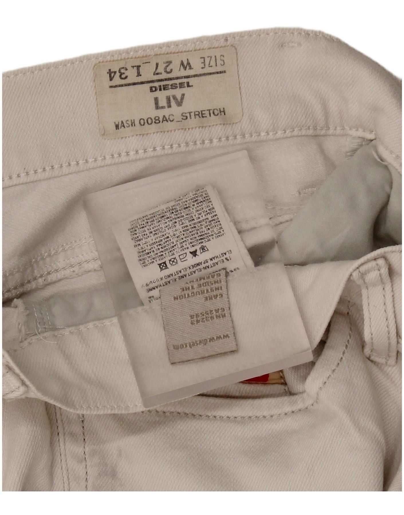 Diesel Womens Liv Slim Straight Jeans W27 L24 White Cotton Size 42" / US 20 - 7 Thumbnail