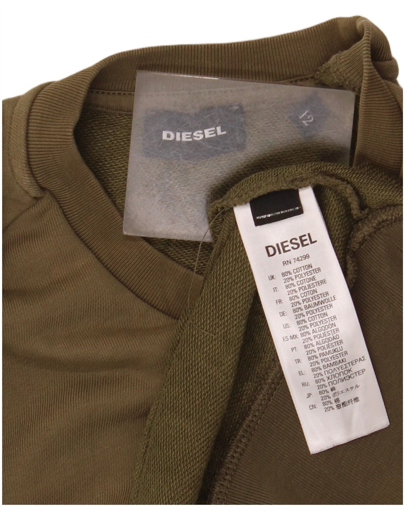 Diesel Womens Graphic Sweatshirt Jumper UK 12 Medium Khaki Cotton Size S / US 4 / IT 40 - 5 Thumbnail