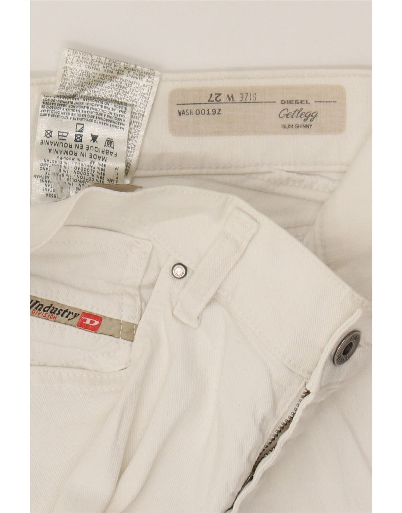 Diesel Womens Getlegg Slim Skinny Jeans W27 L33 White Cotton Size 42" / US 20 - 5 Thumbnail
