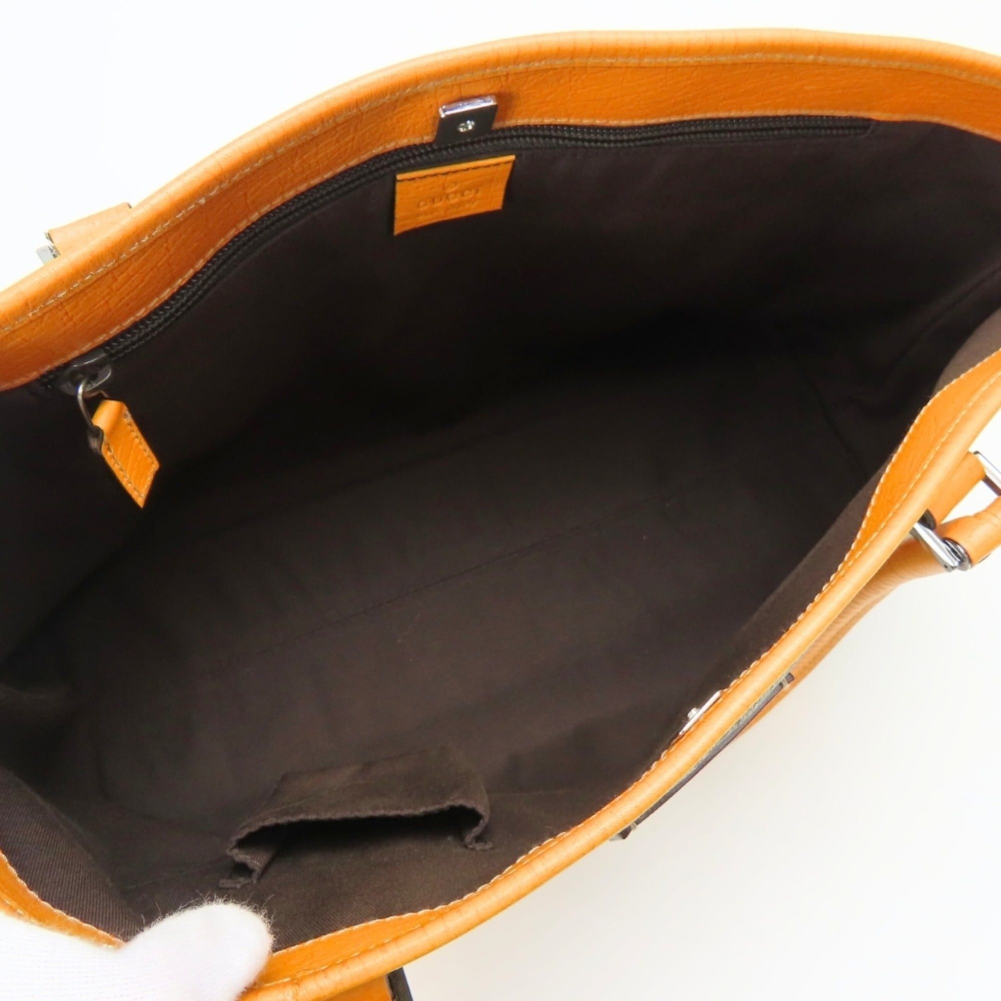 Gucci Gucci Tote Bag 114595 GG Supreme Canvas Leather Beige Orange Women's GUCCI Size ONE SIZE - 14 Thumbnail