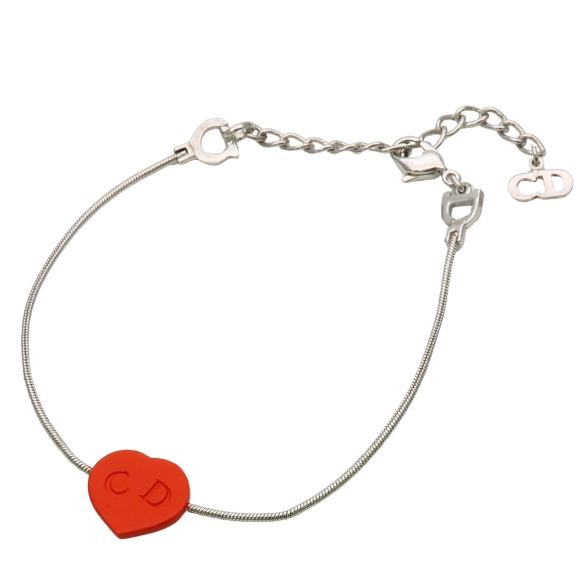 Dior Christian Dior Bracelet Logo Metal Silver Red Heart Women's Size ONE SIZE - 2 Thumbnail