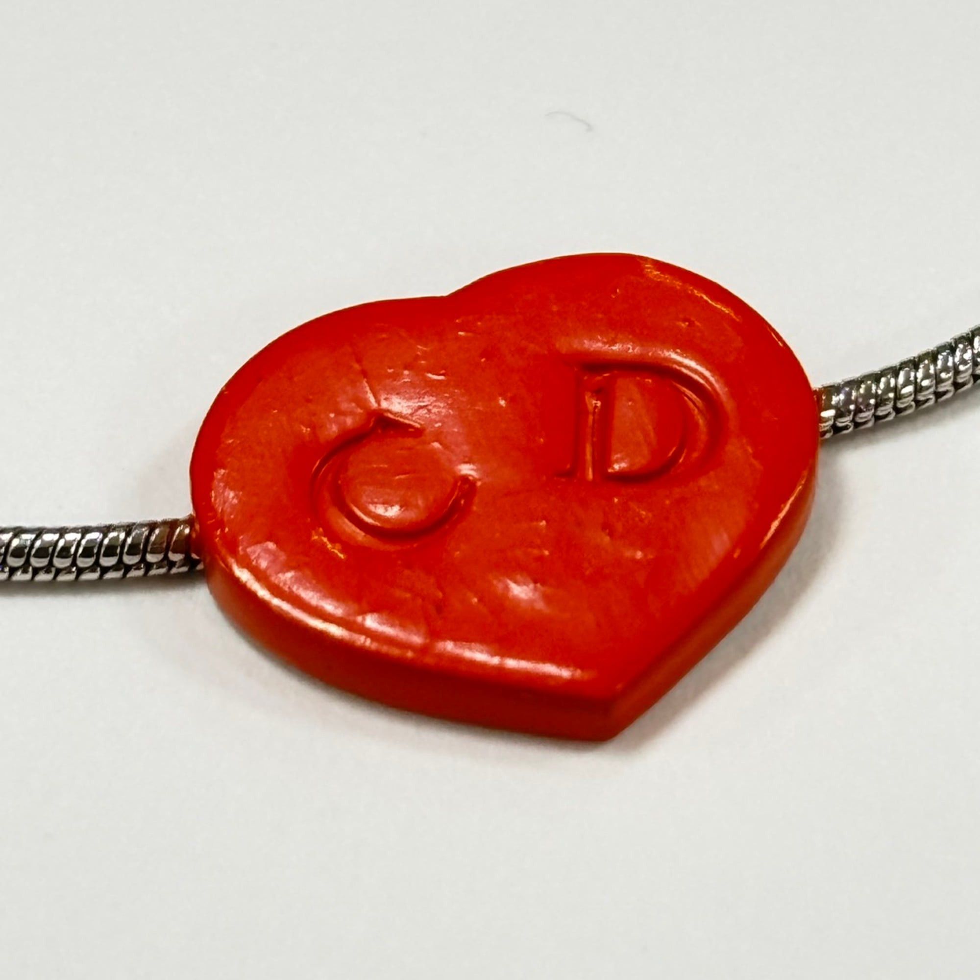 Dior Christian Dior Bracelet Logo Metal Silver Red Heart Women's Size ONE SIZE - 4 Thumbnail
