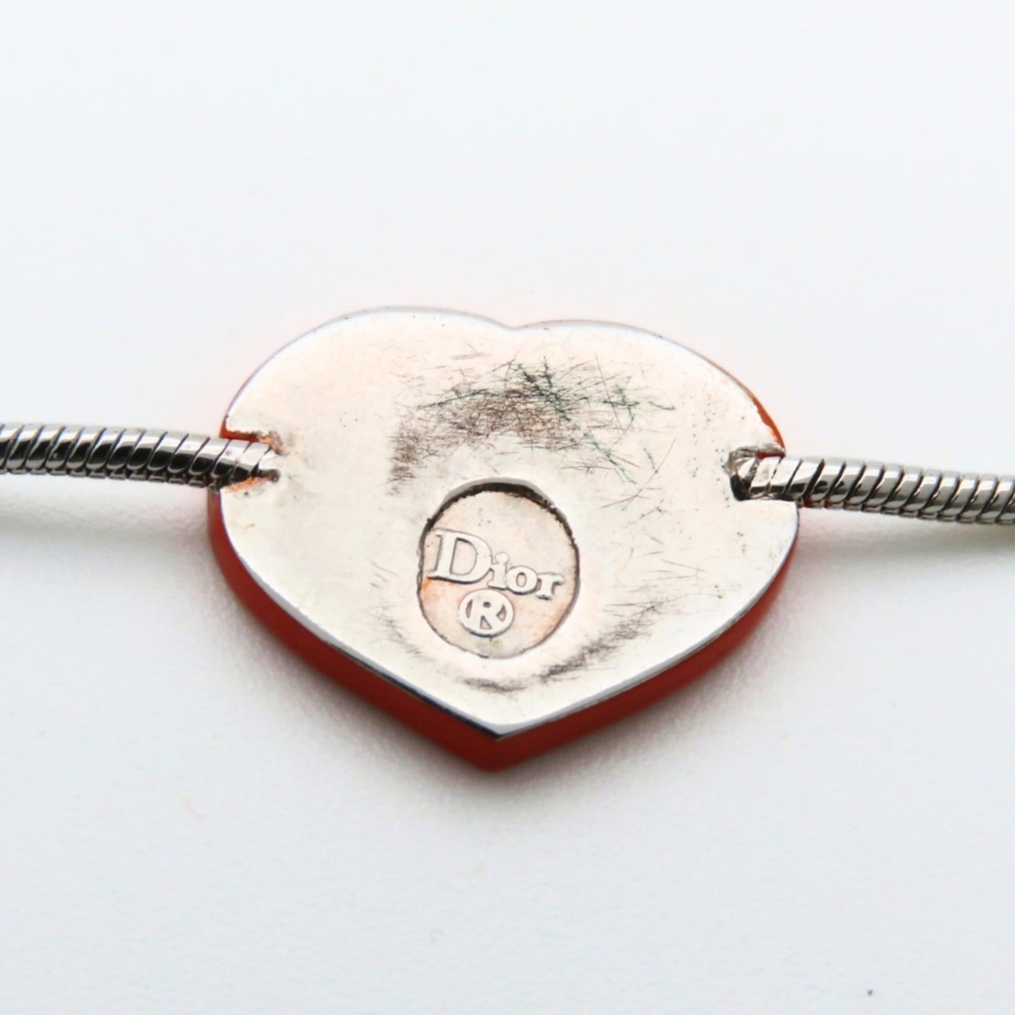 Dior Christian Dior Bracelet Logo Metal Silver Red Heart Women's Size ONE SIZE - 5 Thumbnail
