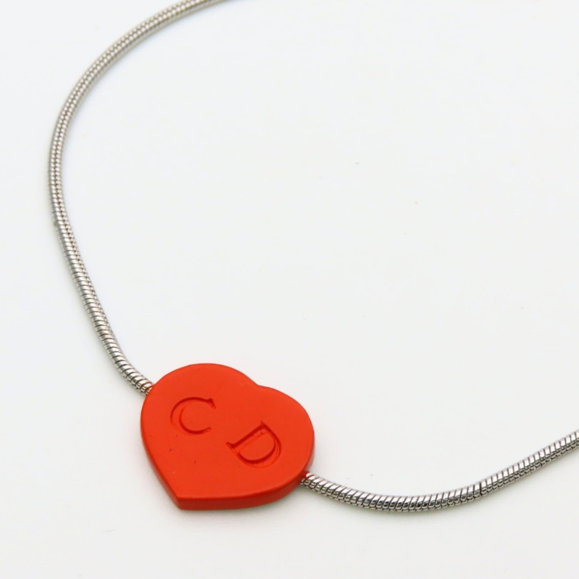 Dior Christian Dior Bracelet Logo Metal Silver Red Heart Women's Size ONE SIZE - 3 Thumbnail