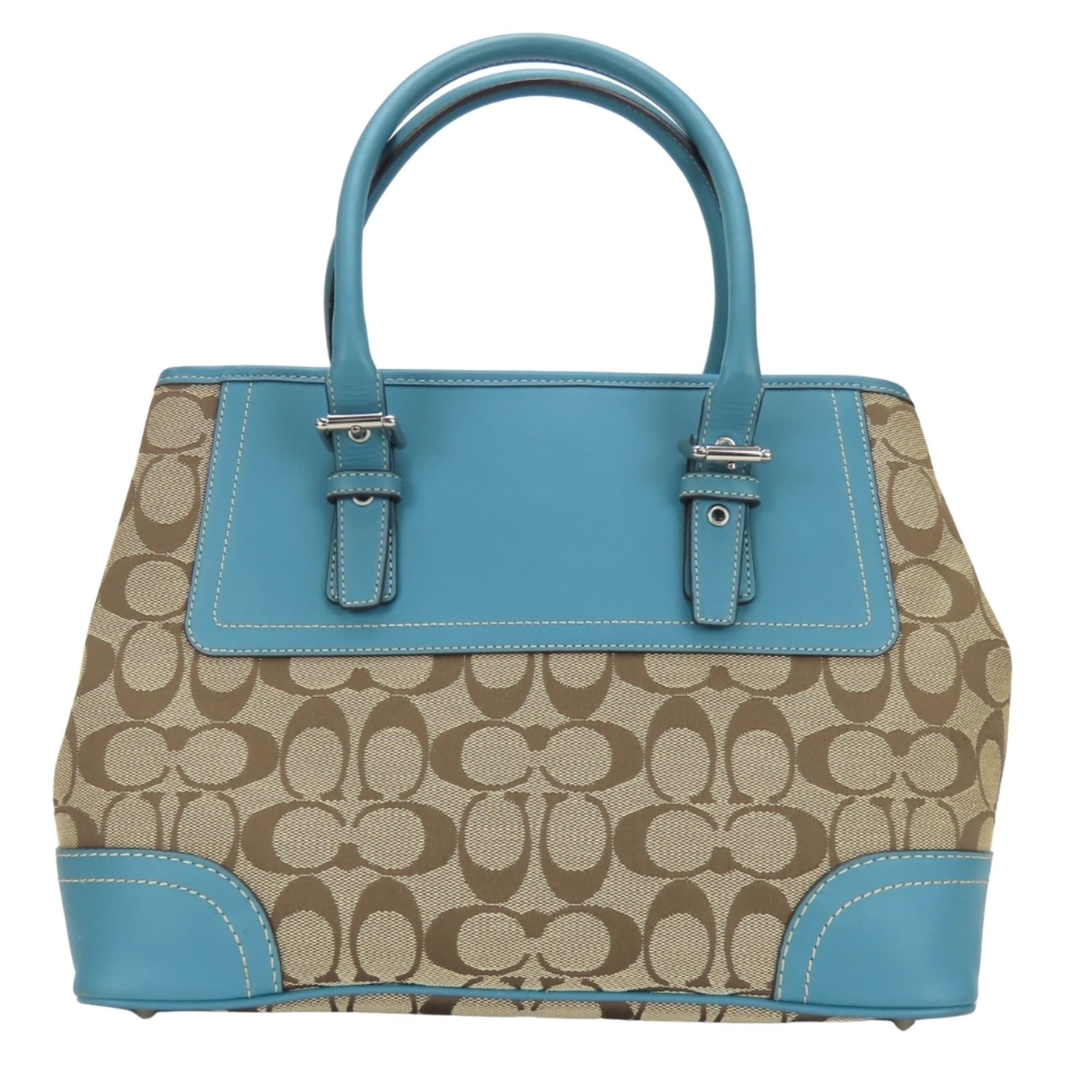 Coach Coach Signature Handbag F11220, Canvas, Leather, Beige, Blue, Silver Hardware, Women's, COACH Size ONE SIZE - 5 Thumbnail