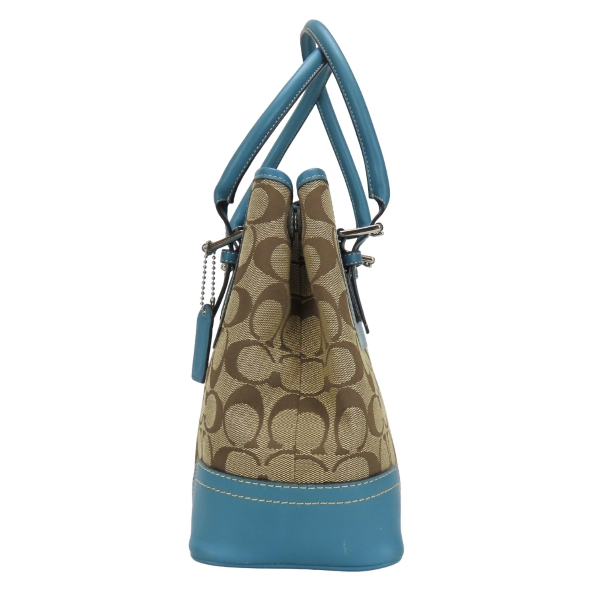 Coach Coach Signature Handbag F11220, Canvas, Leather, Beige, Blue, Silver Hardware, Women's, COACH Size ONE SIZE - 4 Thumbnail