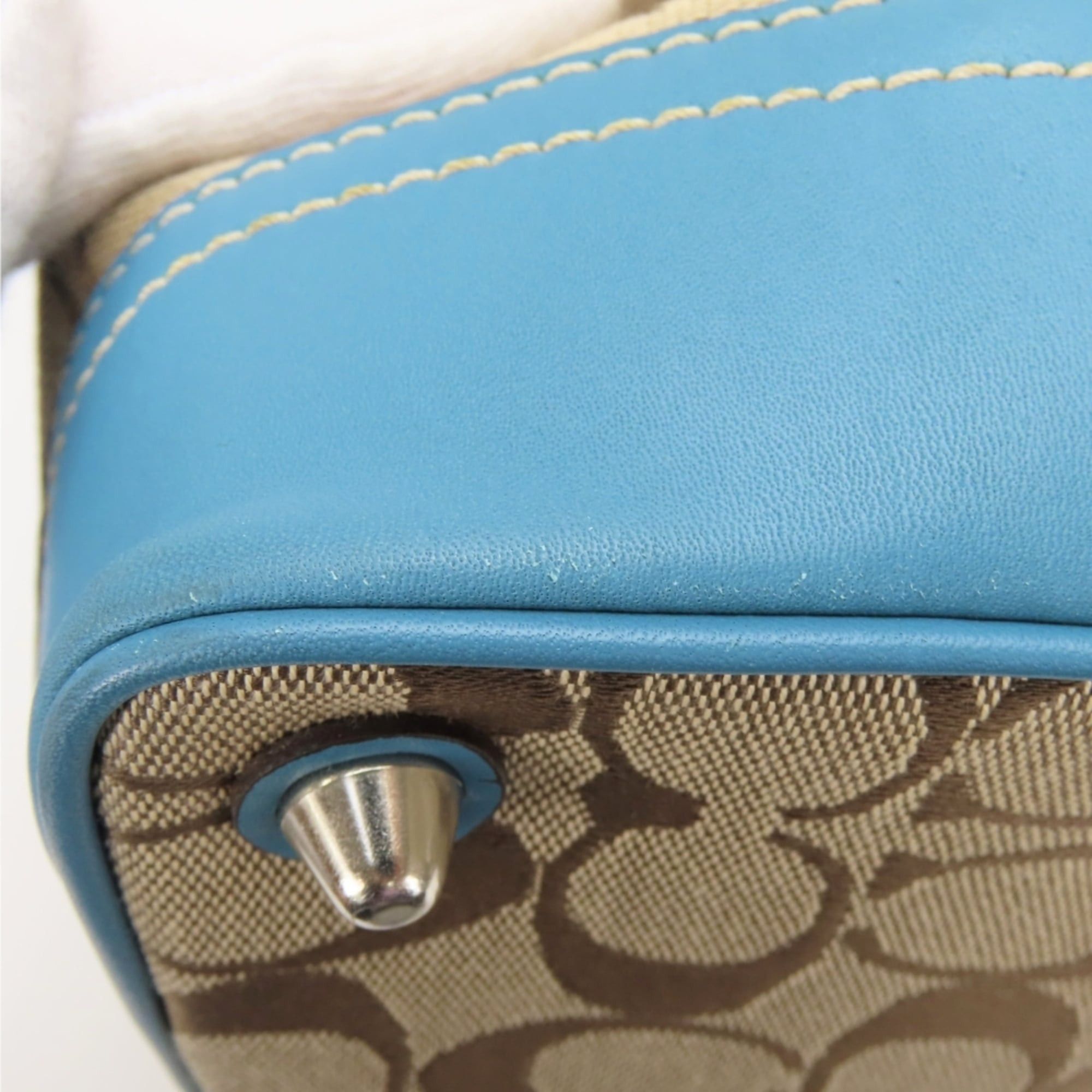 Coach Coach Signature Handbag F11220, Canvas, Leather, Beige, Blue, Silver Hardware, Women's, COACH Size ONE SIZE - 10 Thumbnail