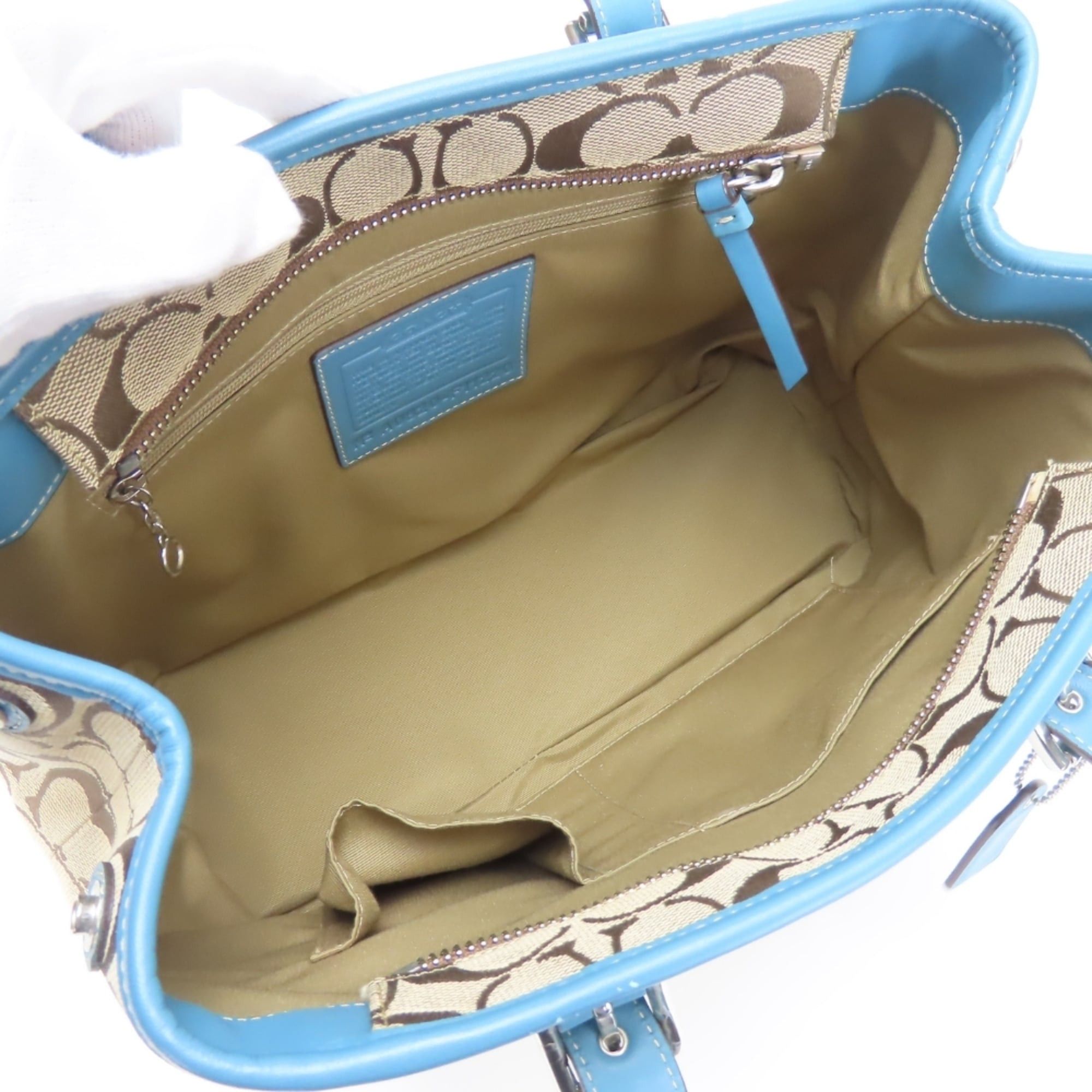 Coach Coach Signature Handbag F11220, Canvas, Leather, Beige, Blue, Silver Hardware, Women's, COACH Size ONE SIZE - 25 Thumbnail