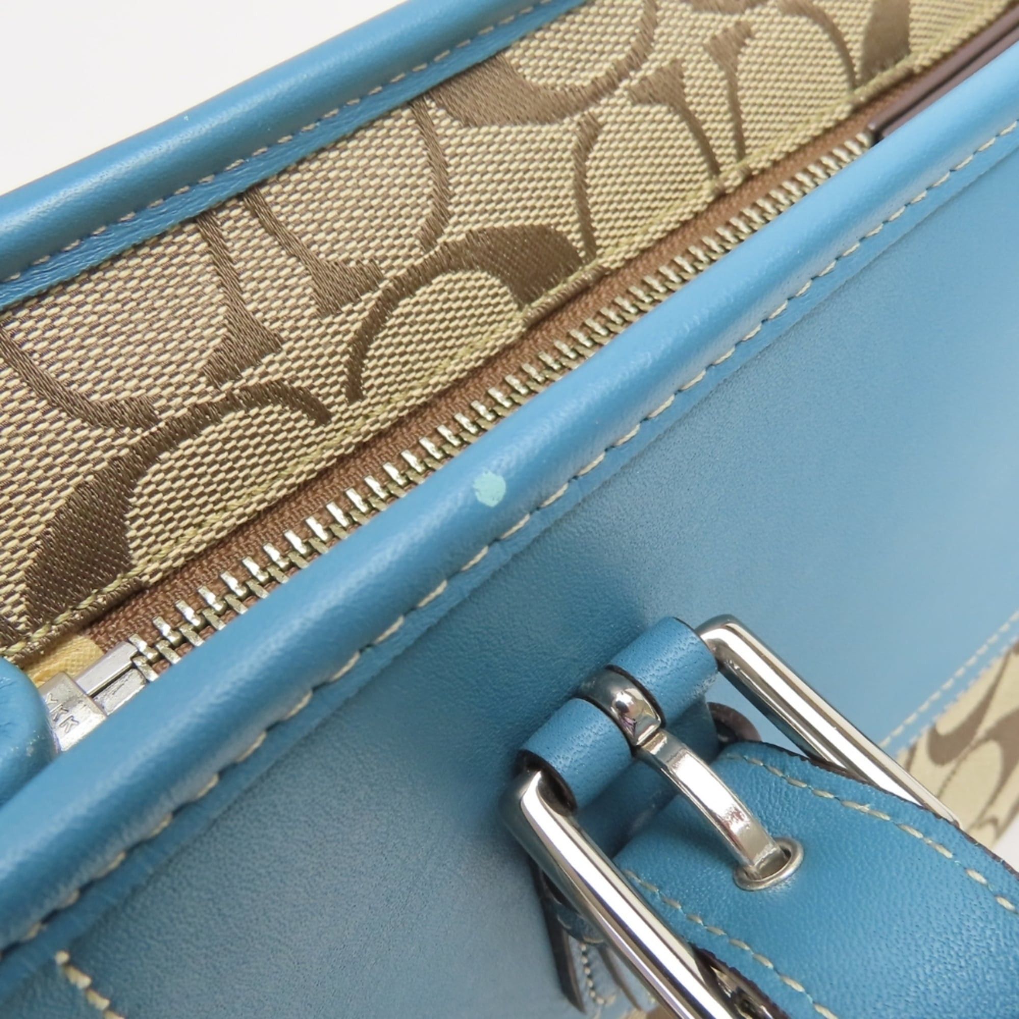 Coach Coach Signature Handbag F11220, Canvas, Leather, Beige, Blue, Silver Hardware, Women's, COACH Size ONE SIZE - 17 Thumbnail