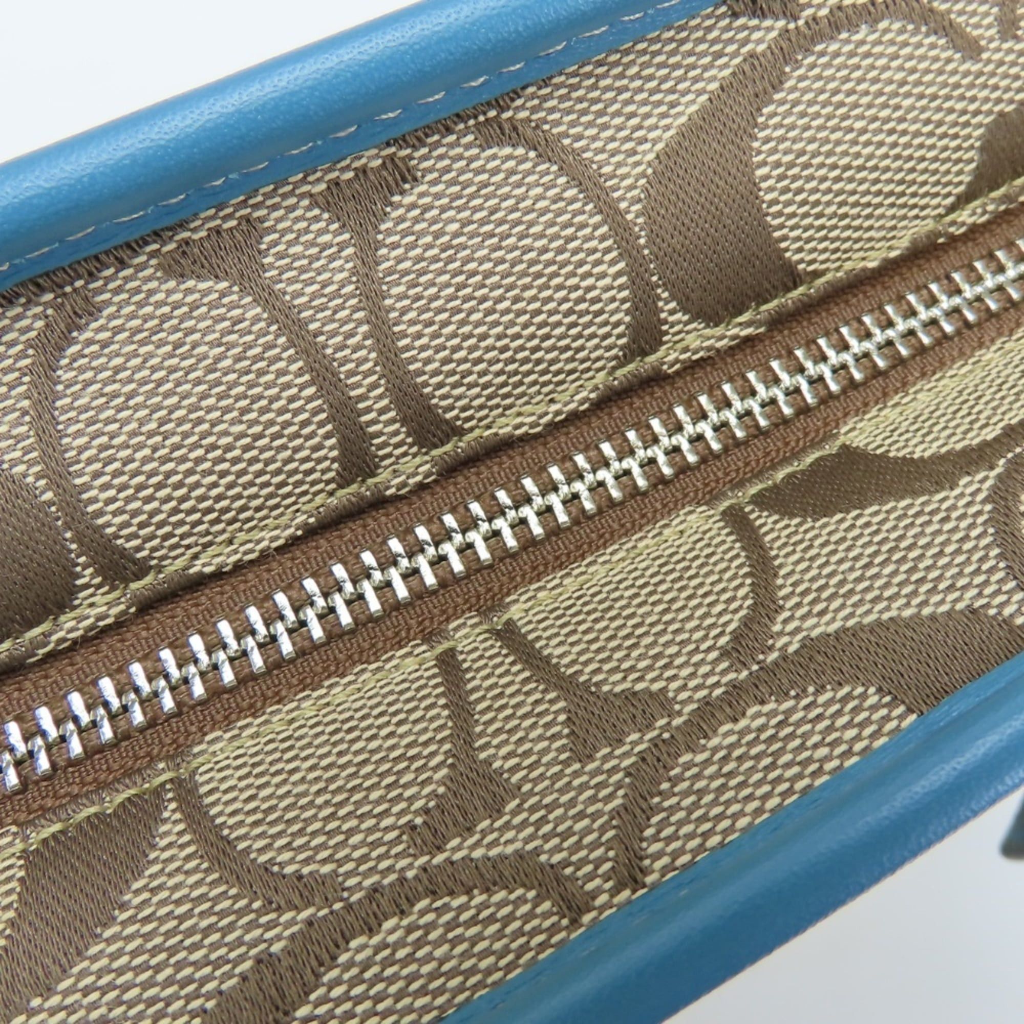 Coach Coach Signature Handbag F11220, Canvas, Leather, Beige, Blue, Silver Hardware, Women's, COACH Size ONE SIZE - 23 Thumbnail