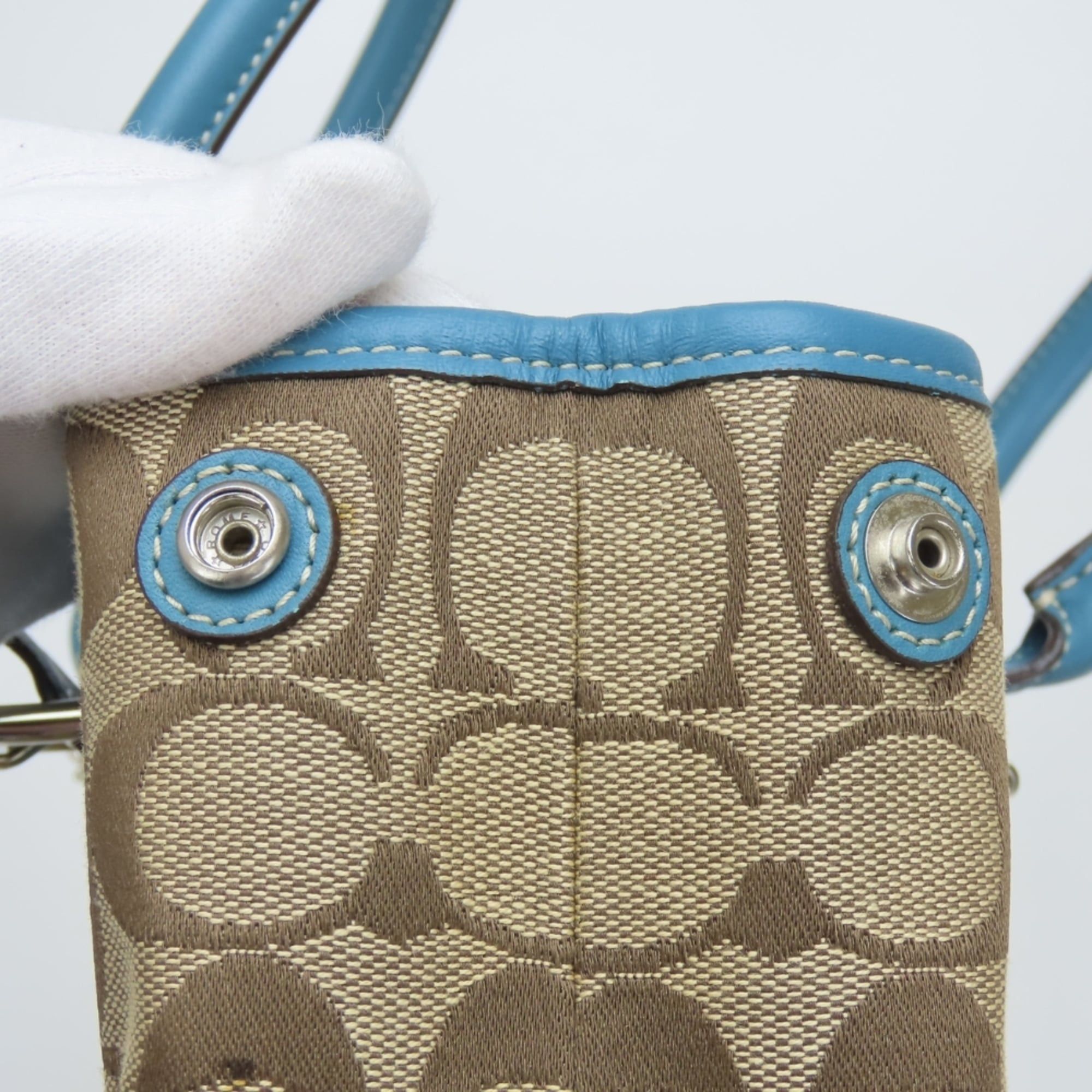 Coach Coach Signature Handbag F11220, Canvas, Leather, Beige, Blue, Silver Hardware, Women's, COACH Size ONE SIZE - 19 Thumbnail