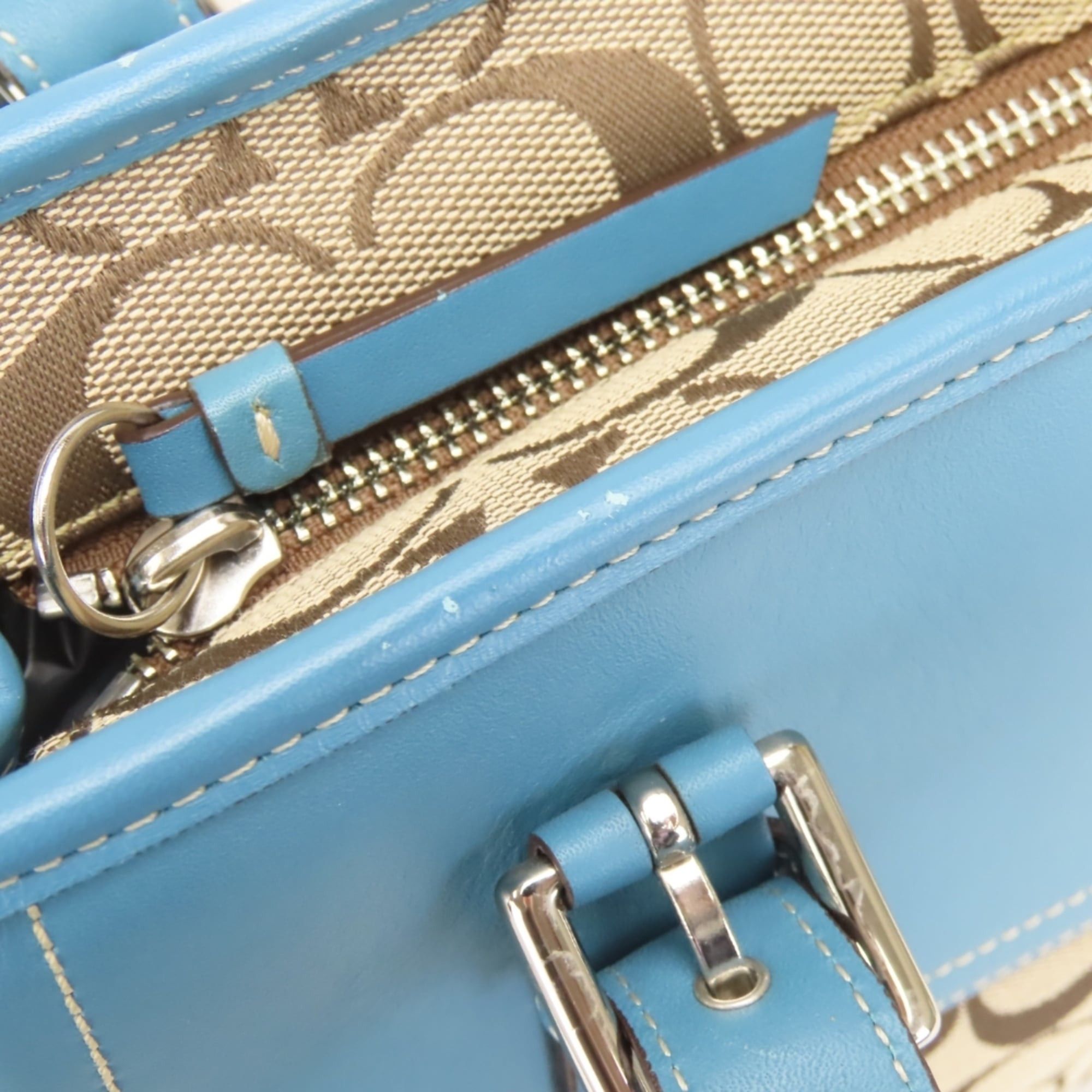 Coach Coach Signature Handbag F11220, Canvas, Leather, Beige, Blue, Silver Hardware, Women's, COACH Size ONE SIZE - 16 Thumbnail