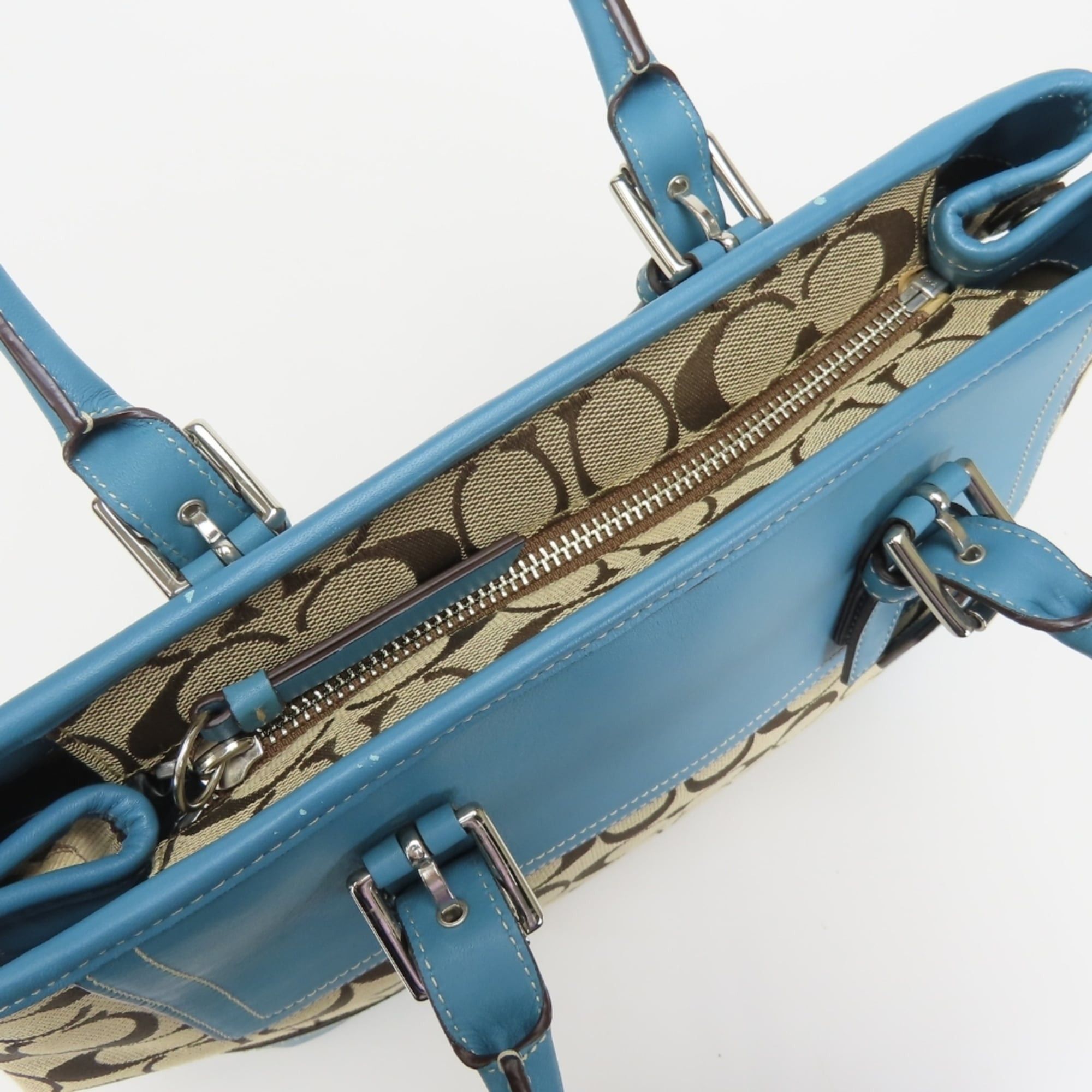 Coach Coach Signature Handbag F11220, Canvas, Leather, Beige, Blue, Silver Hardware, Women's, COACH Size ONE SIZE - 21 Thumbnail