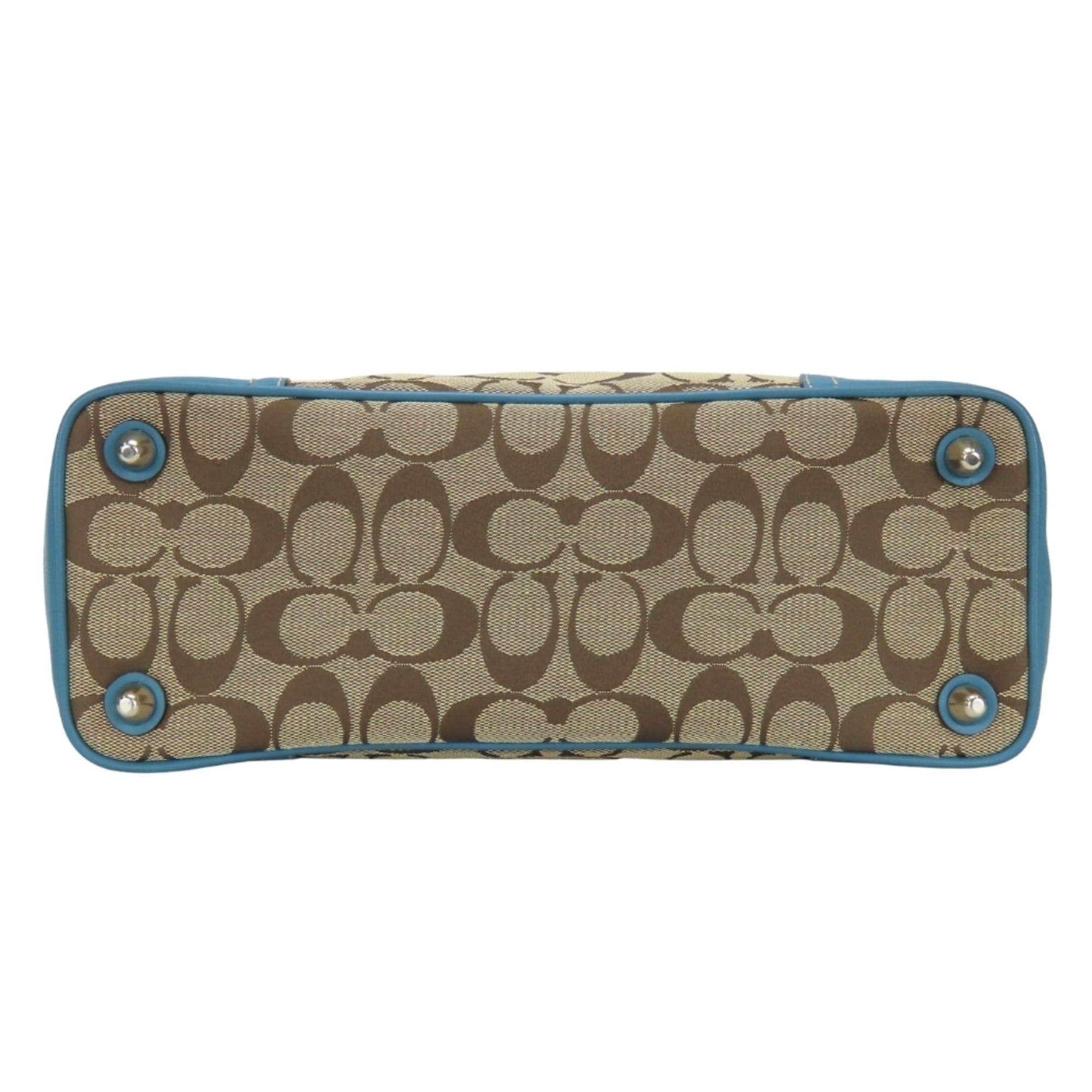 Coach Coach Signature Handbag F11220, Canvas, Leather, Beige, Blue, Silver Hardware, Women's, COACH Size ONE SIZE - 6 Thumbnail