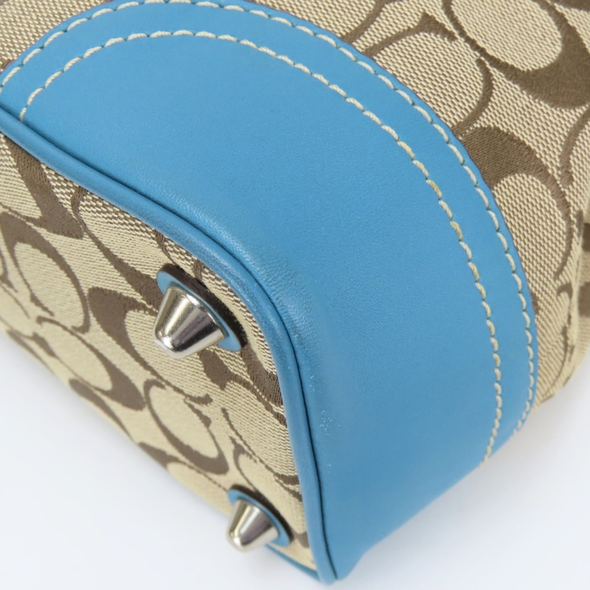 Coach Coach Signature Handbag F11220, Canvas, Leather, Beige, Blue, Silver Hardware, Women's, COACH Size ONE SIZE - 8 Thumbnail