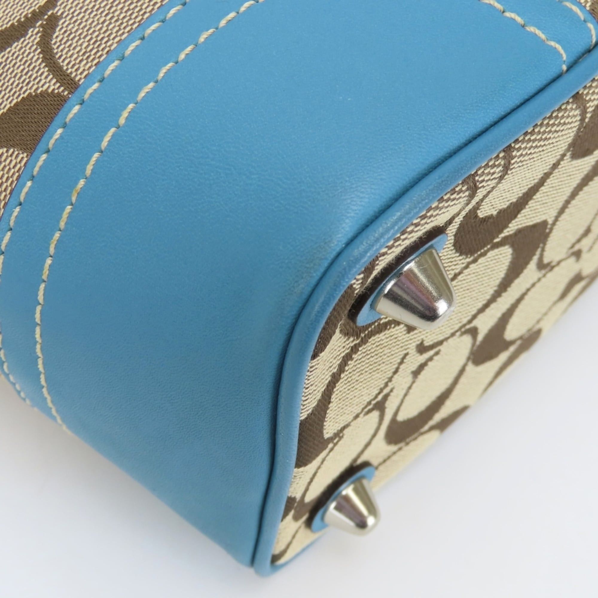 Coach Coach Signature Handbag F11220, Canvas, Leather, Beige, Blue, Silver Hardware, Women's, COACH Size ONE SIZE - 7 Thumbnail