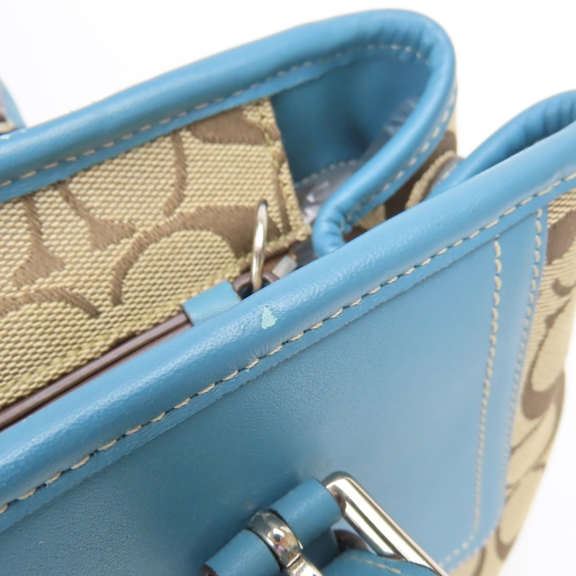 Coach Coach Signature Handbag F11220, Canvas, Leather, Beige, Blue, Silver Hardware, Women's, COACH Size ONE SIZE - 18 Thumbnail