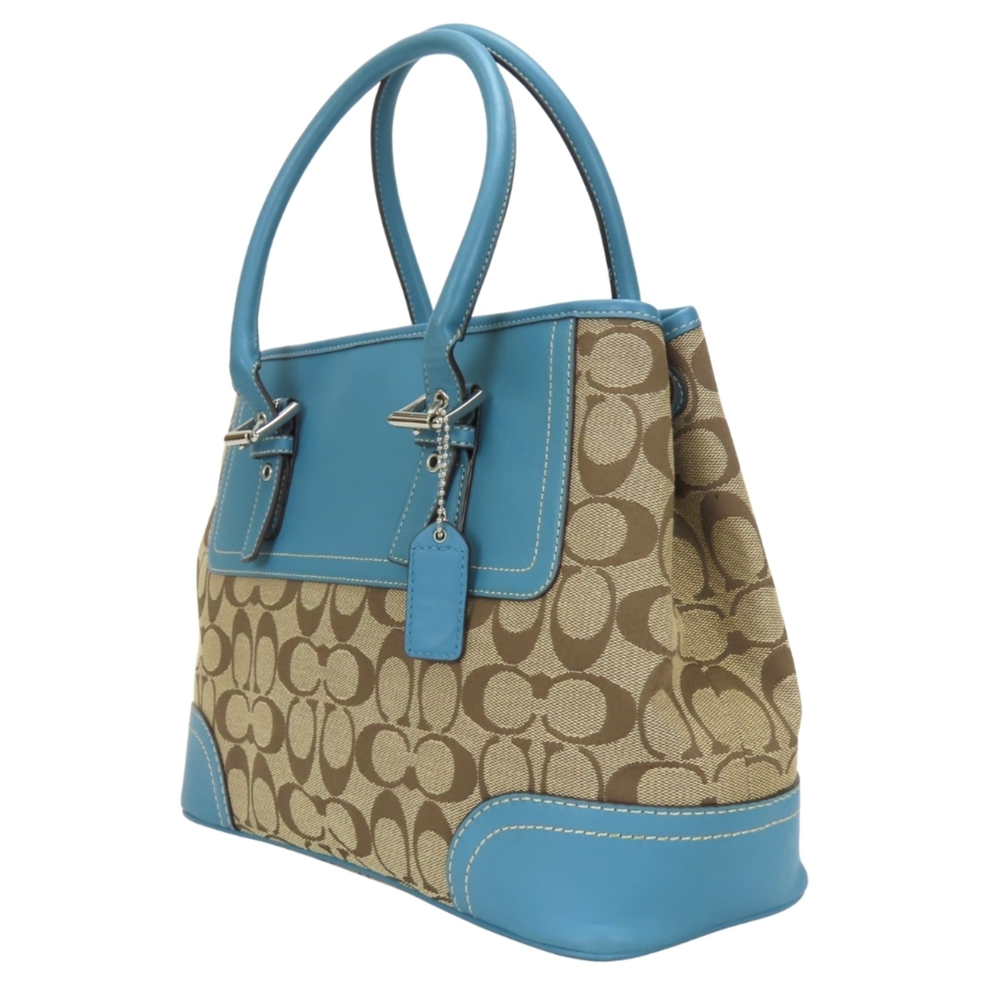Coach Coach Signature Handbag F11220, Canvas, Leather, Beige, Blue, Silver Hardware, Women's, COACH Size ONE SIZE - 3 Thumbnail