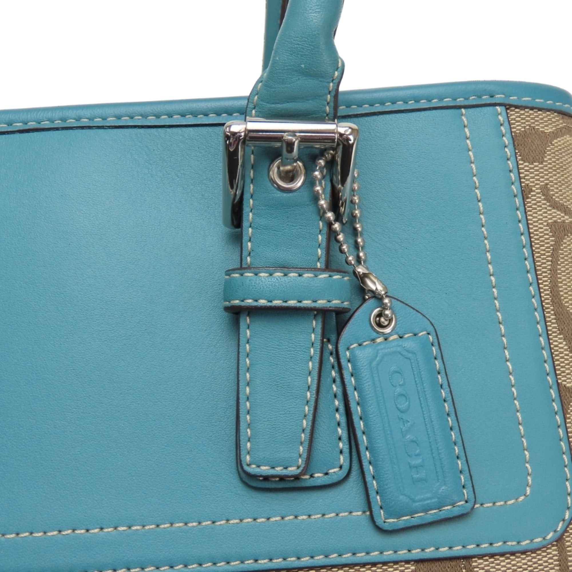 Coach Coach Signature Handbag F11220, Canvas, Leather, Beige, Blue, Silver Hardware, Women's, COACH Size ONE SIZE - 11 Thumbnail