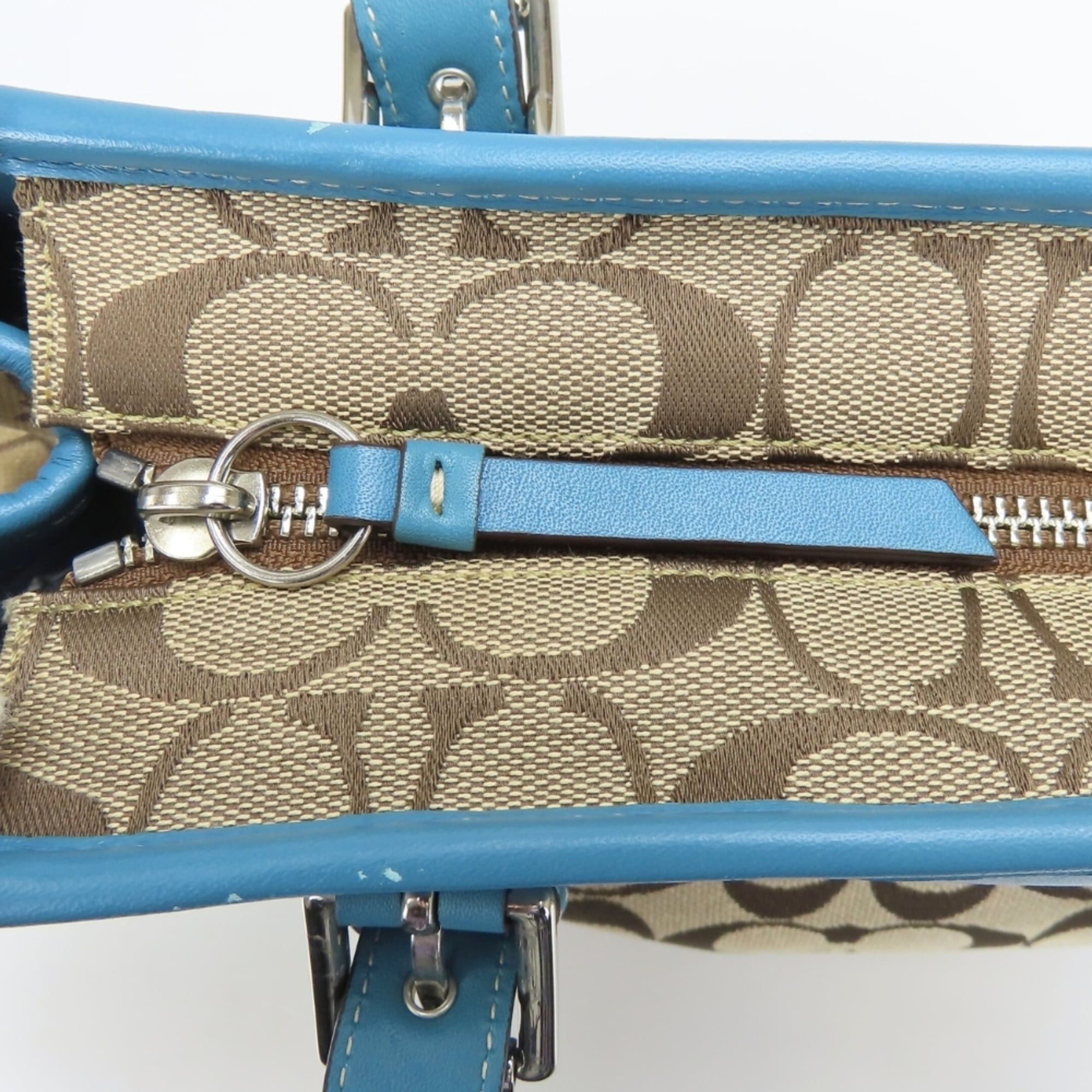 Coach Coach Signature Handbag F11220, Canvas, Leather, Beige, Blue, Silver Hardware, Women's, COACH Size ONE SIZE - 22 Thumbnail