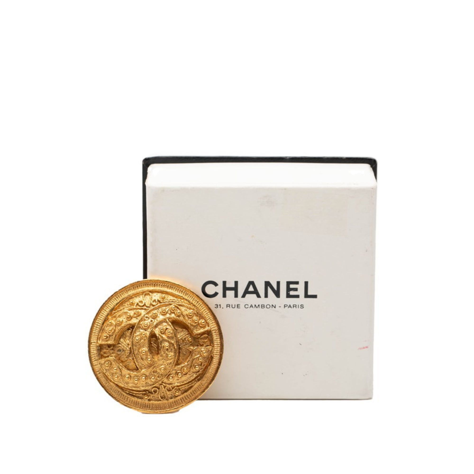 Chanel CHANEL Coco Mark Vintage Medallion Round Brooch, Gold Plated, Women's Size ONE SIZE - 4 Thumbnail