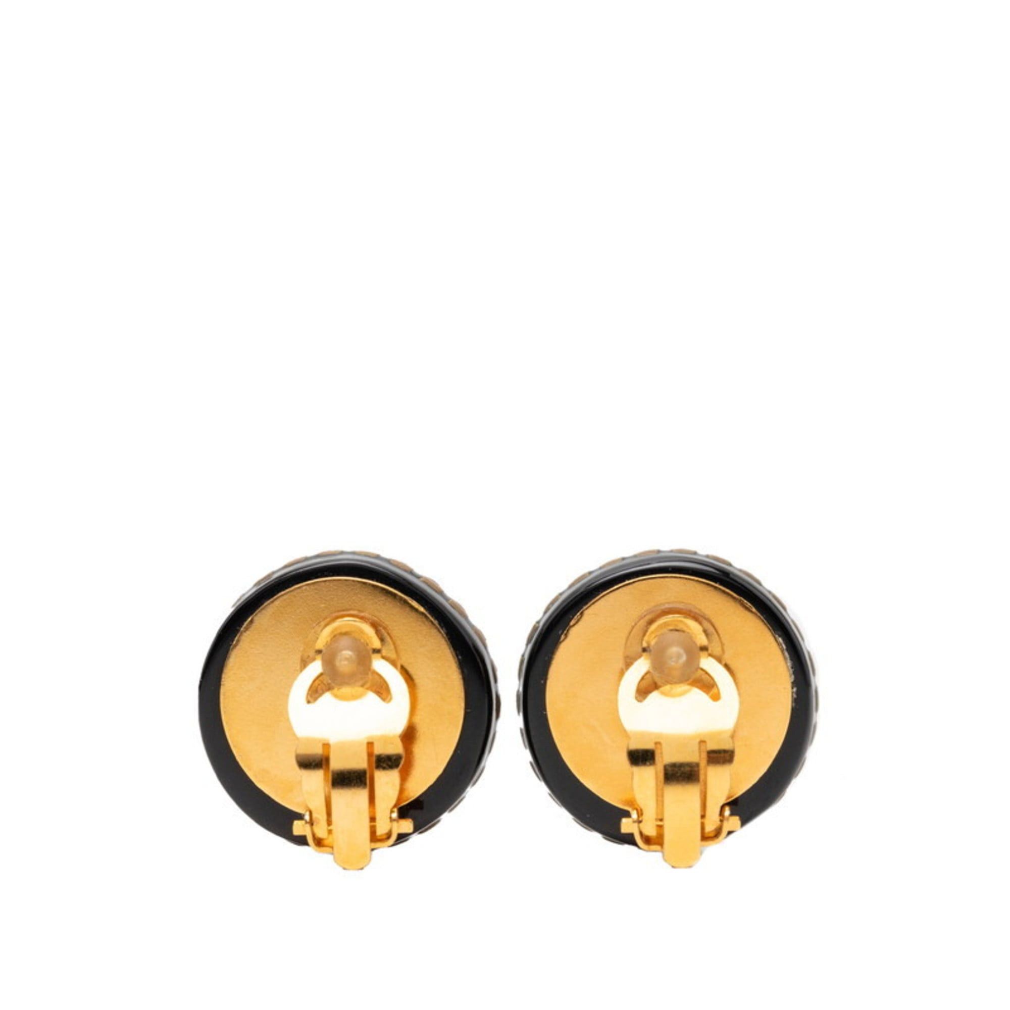 Chanel CHANEL Coco Mark Earrings, Gold and Black with Plated Rhinestones, Women's Size ONE SIZE - 2 Thumbnail