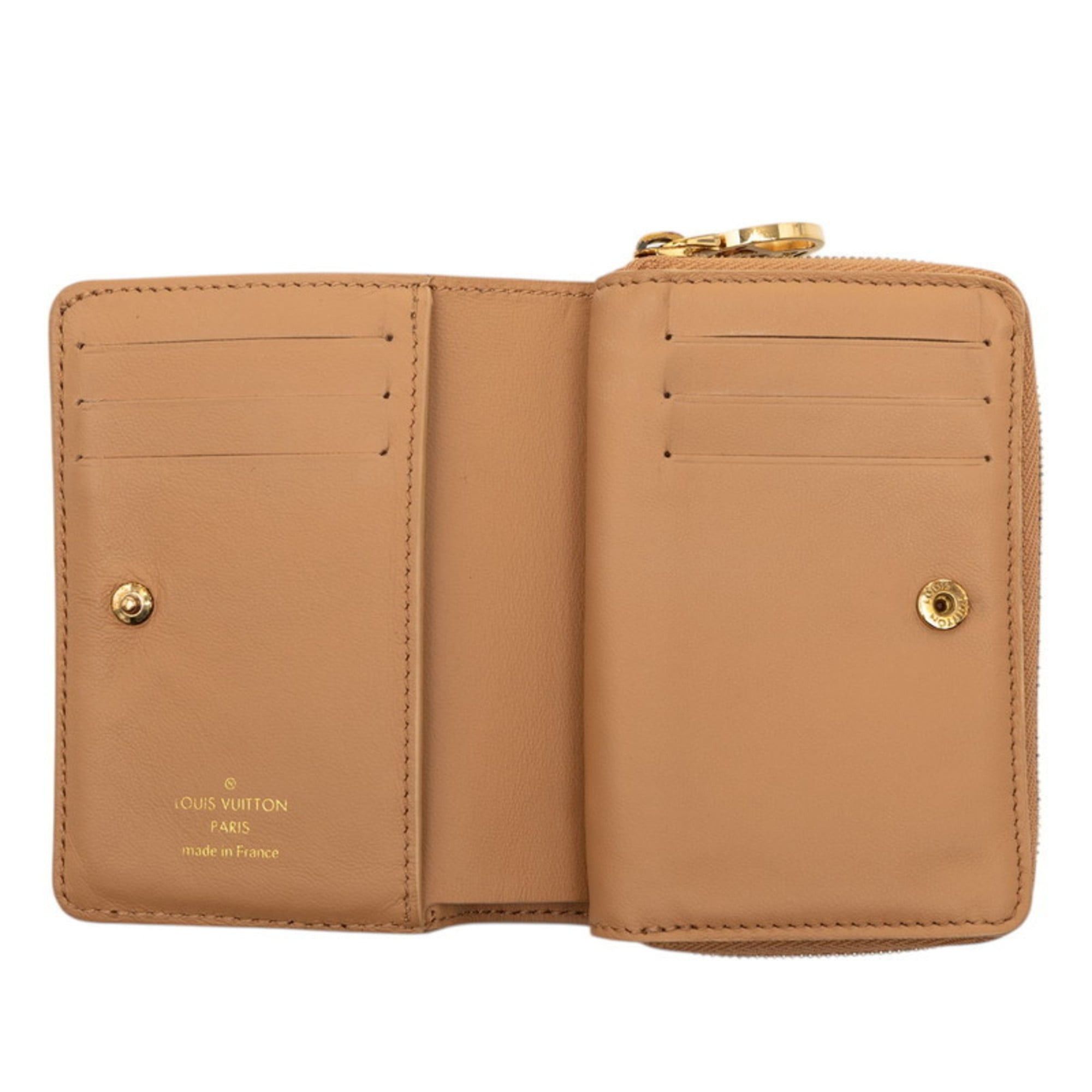 Louis Vuitton Louis Vuitton Monogram Embossed Portefeuille Lou Bifold Wallet M81673 in Camel and Brown Lamb Leather, Women's Size ONE SIZE - 5 Thumbnail