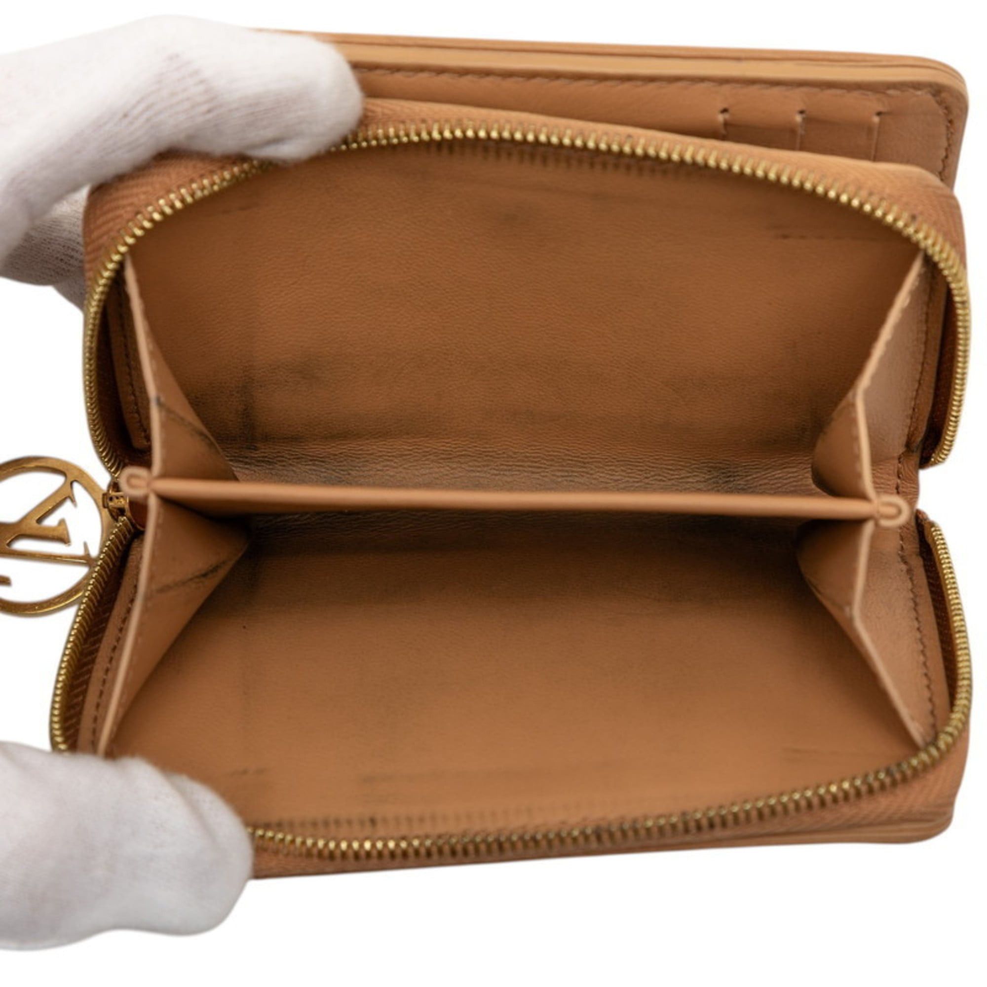 Louis Vuitton Louis Vuitton Monogram Embossed Portefeuille Lou Bifold Wallet M81673 in Camel and Brown Lamb Leather, Women's Size ONE SIZE - 4 Thumbnail