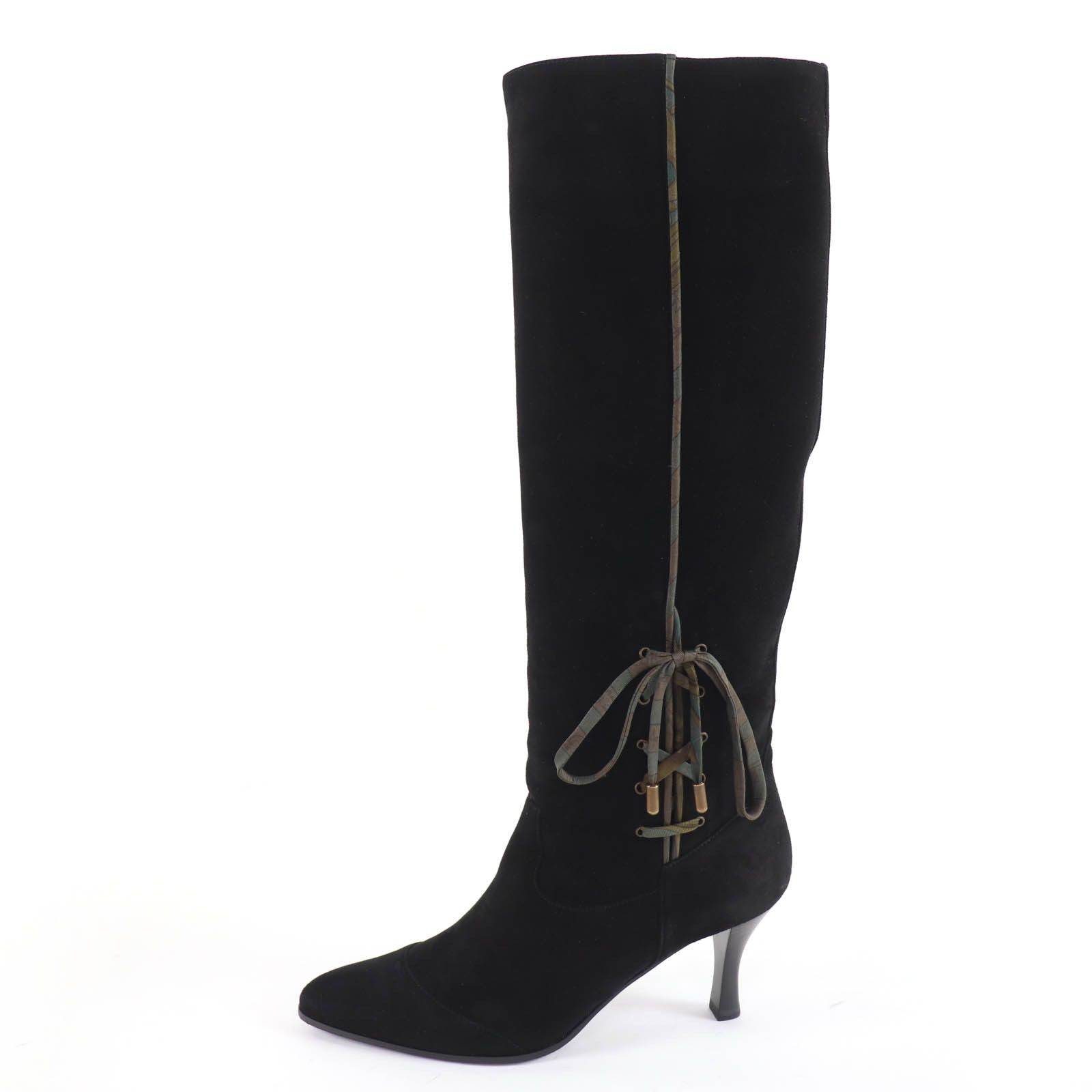 Hermes Hermes Hermès BOHEME Suede leather Silk Ribbon Knee-high Boots 37.5 Leather Shoes DUTY FREE for USA Size ONE SIZE - 5 Thumbnail