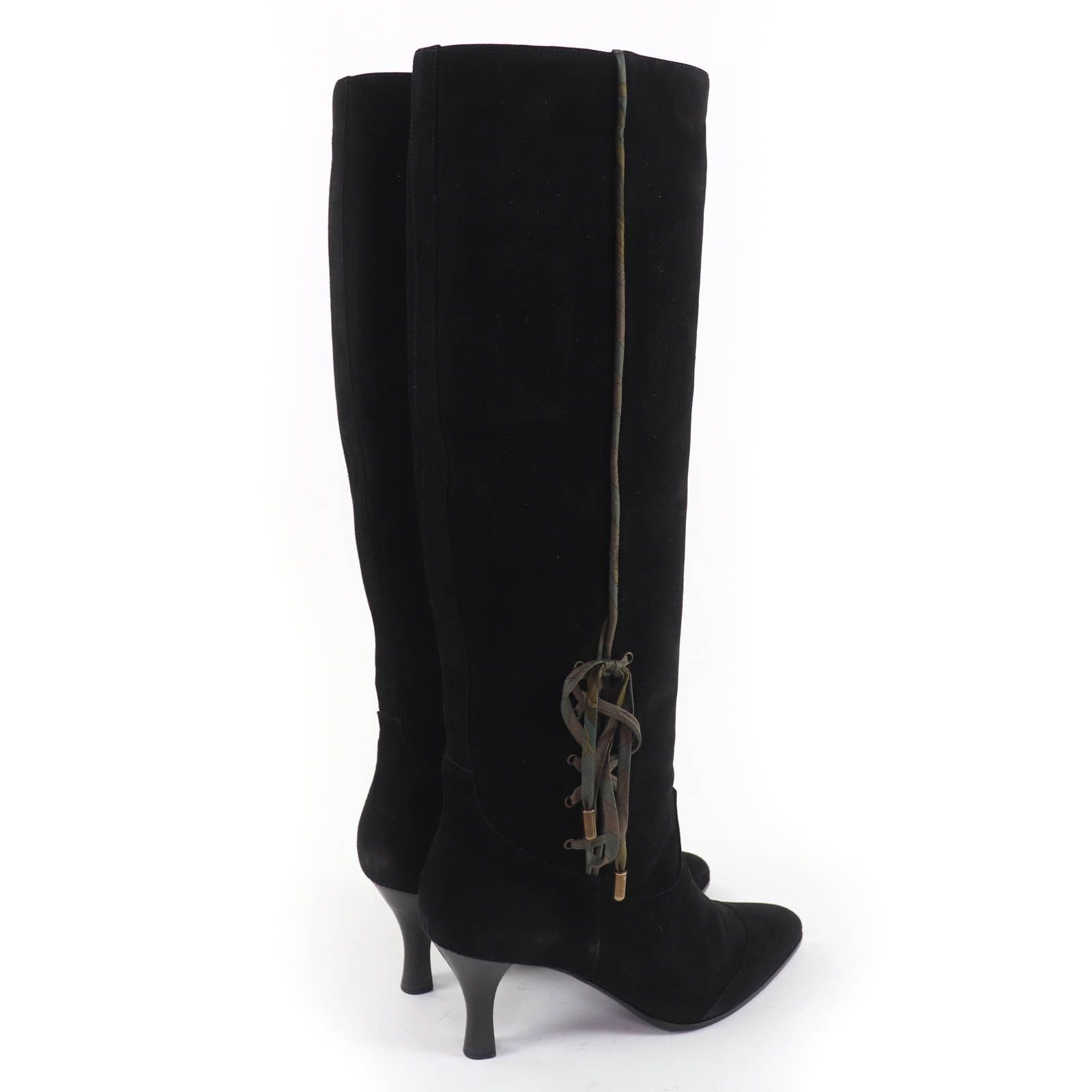 Hermes Hermes Hermès BOHEME Suede leather Silk Ribbon Knee-high Boots 37.5 Leather Shoes DUTY FREE for USA Size ONE SIZE - 3 Thumbnail