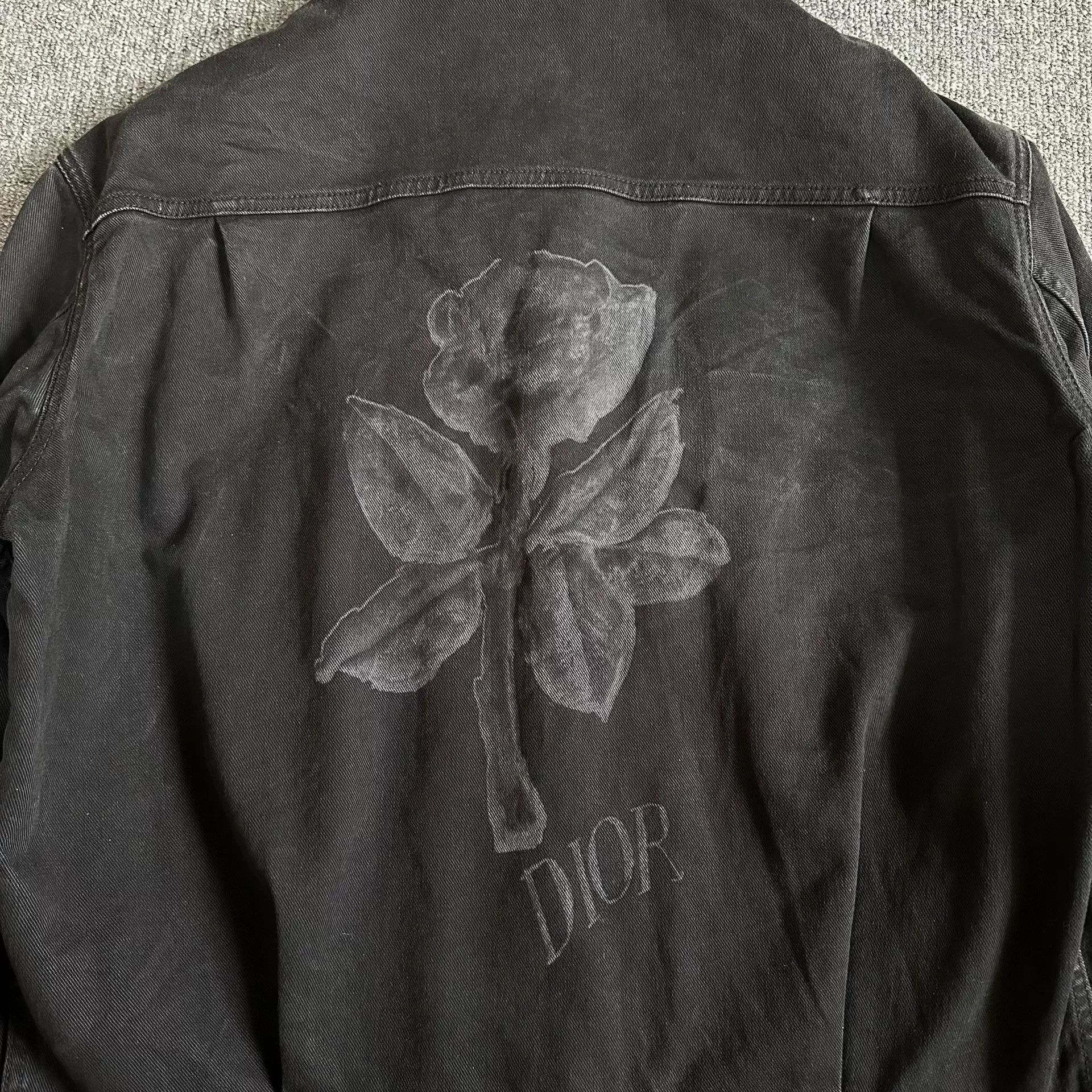Dior Dior Black Distressed Back Floral Denim Jacket Size US L / EU 52-54 / 3 - 4 Thumbnail