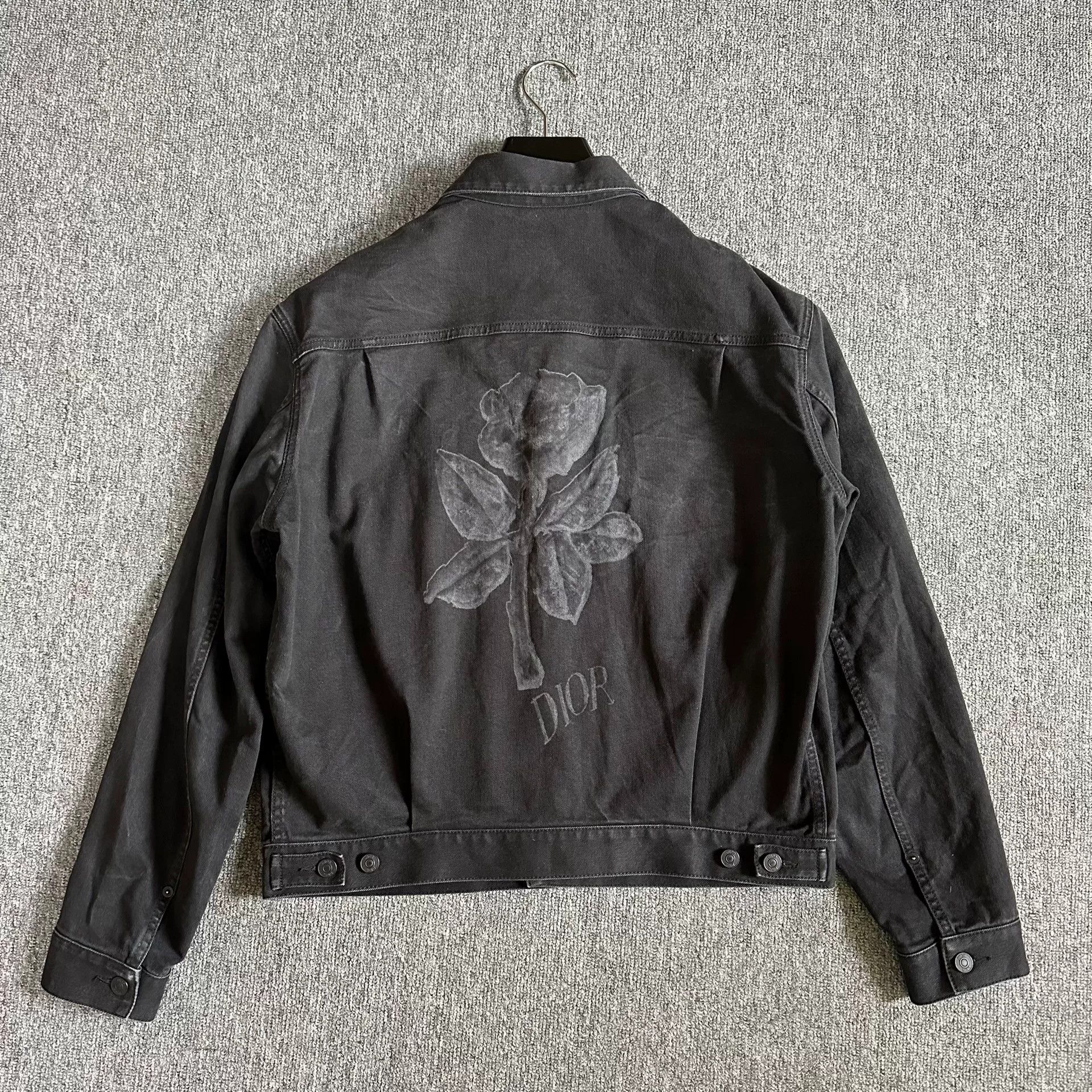 Dior Dior Black Distressed Back Floral Denim Jacket Size US L / EU 52-54 / 3 - 3 Thumbnail