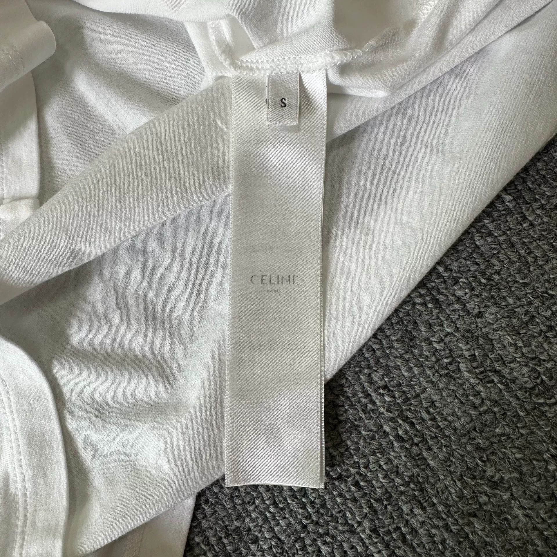 Celine Celine White Embroidered Triomphe Logo Tee Size S / US 4 / IT 40 - 4 Thumbnail