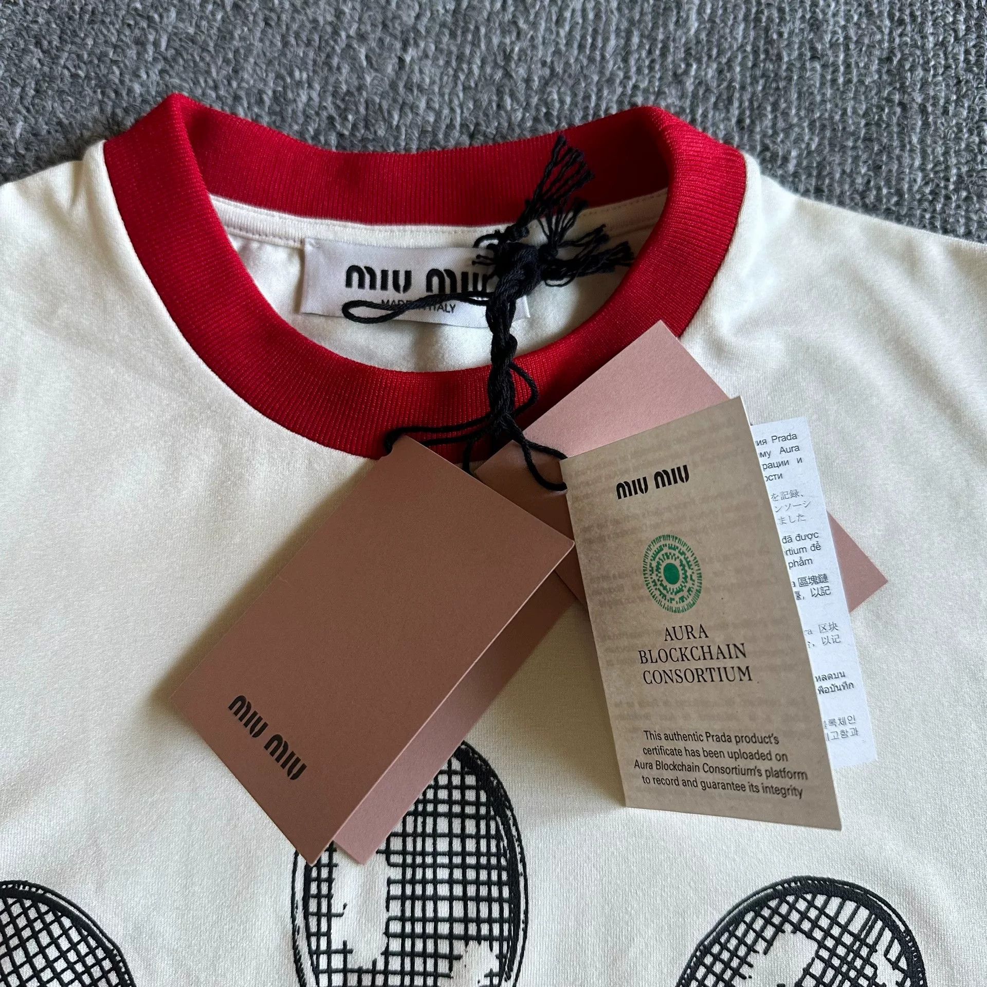 Miu Miu Miu Miu Beige Tennis Racket Short-Sleeve T-Shirt Size S / US 4 / IT 40 - 3 Thumbnail