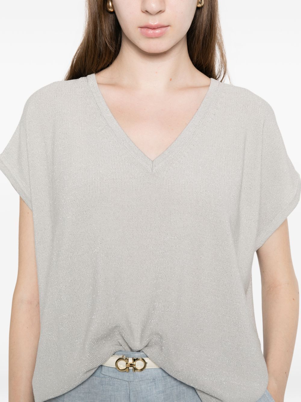 Fabiana Filippi COTTON V-NECKED TOP Size L / US 10 / IT 46 - 5 Thumbnail