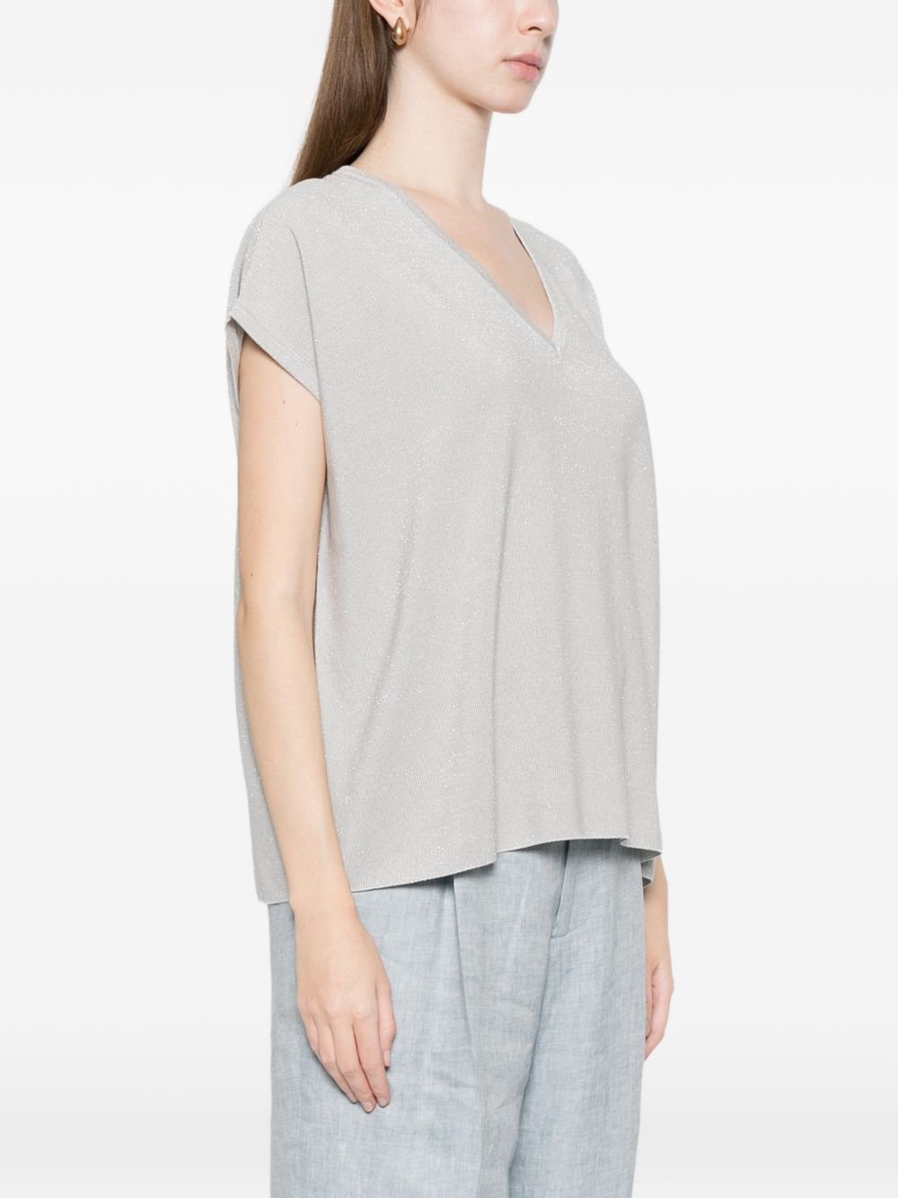 Fabiana Filippi COTTON V-NECKED TOP Size L / US 10 / IT 46 - 3 Thumbnail