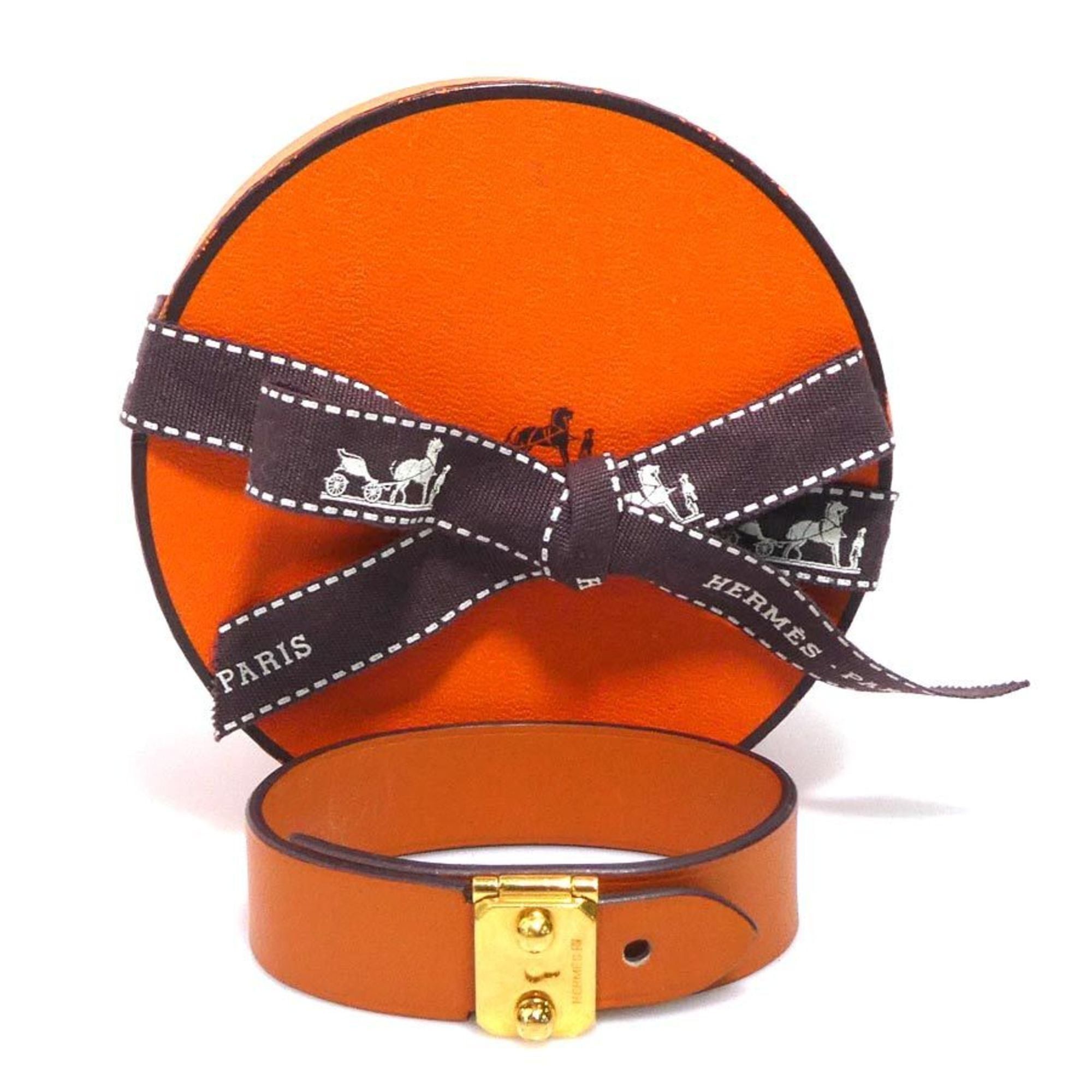 Hermes Hermes Hermès Sac Adepeche Leather Bracelet in Orange and Gold for Women, Free Shipping, r11081a Size ONE SIZE - 11 Thumbnail