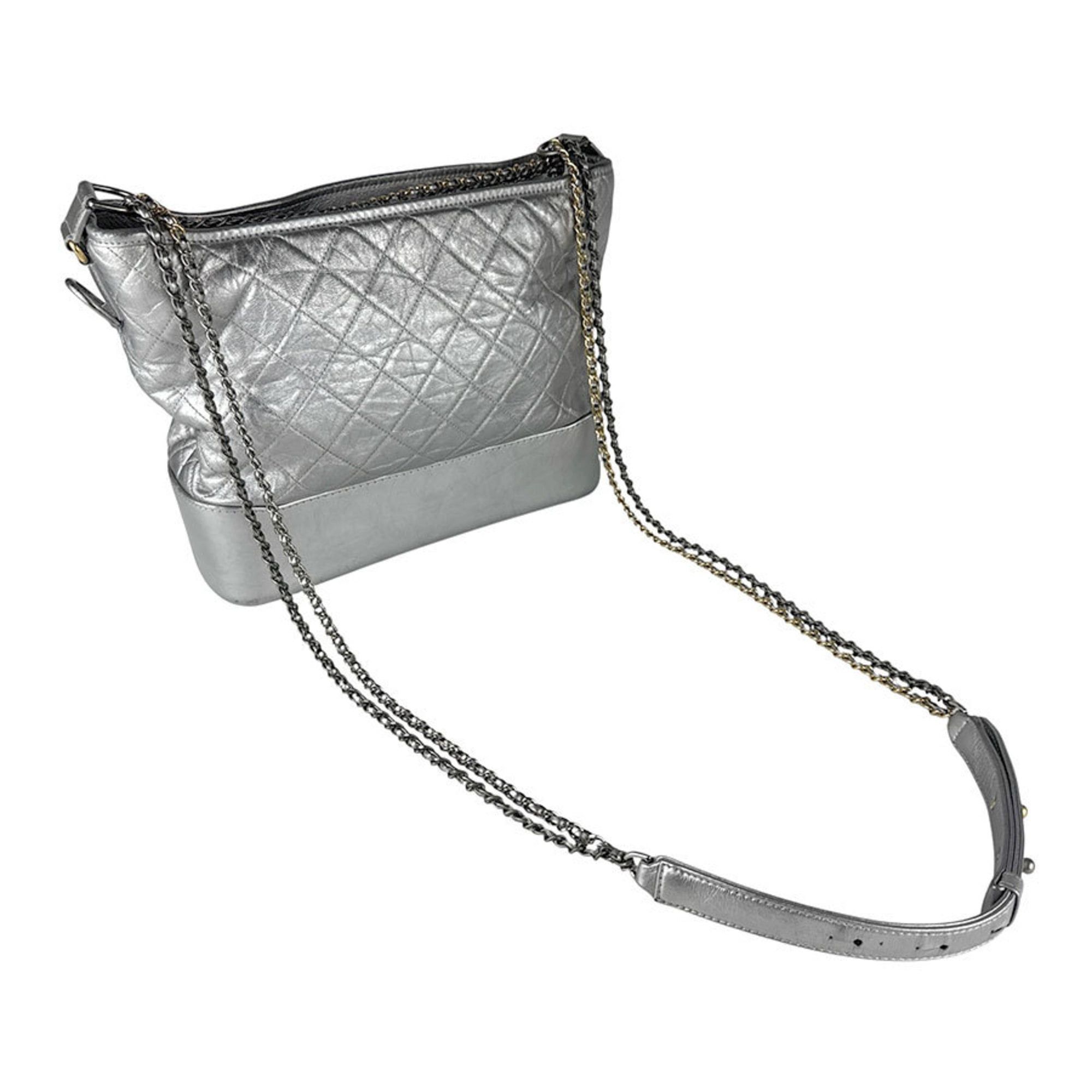 Chanel CHANEL Gabrielle de Chanel Shoulder Bag, Leather, Silver, Women's, Free Shipping, z8885 Size ONE SIZE - 10 Thumbnail