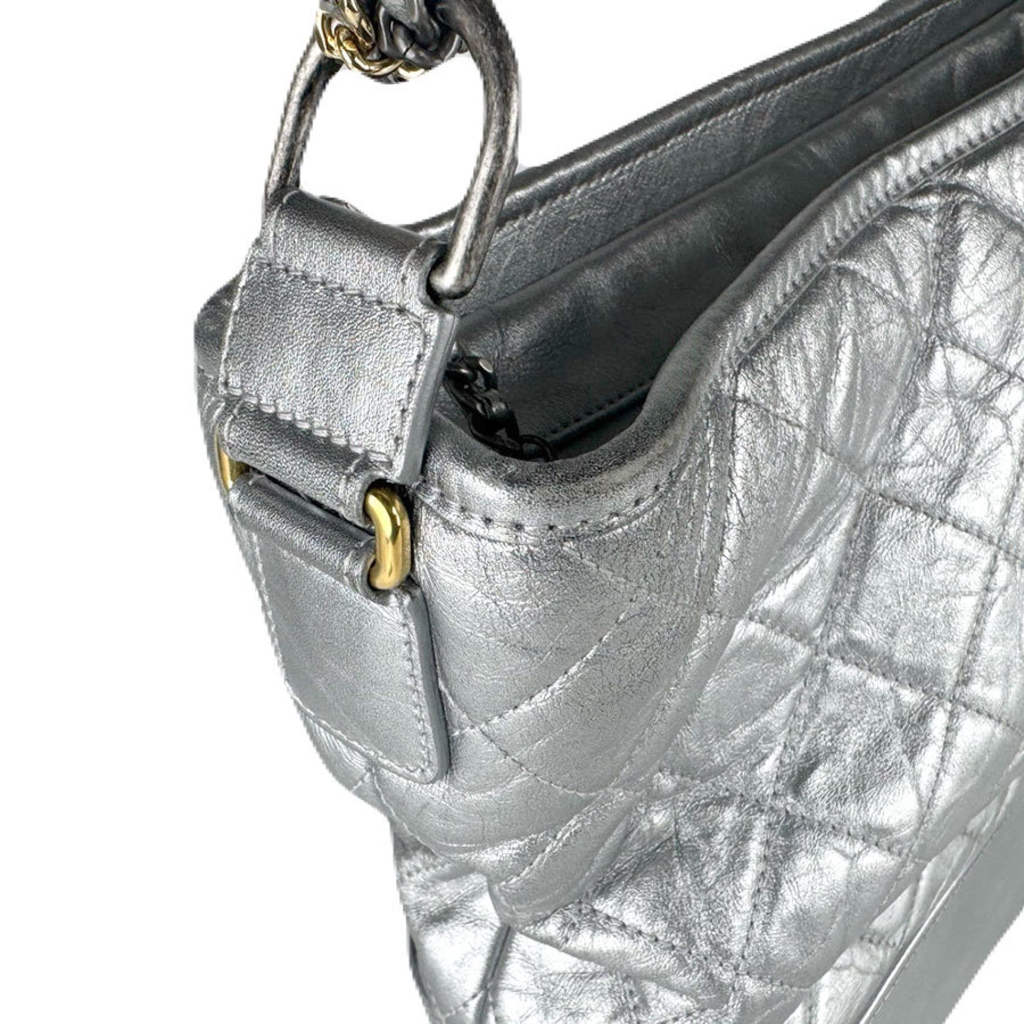 Chanel CHANEL Gabrielle de Chanel Shoulder Bag, Leather, Silver, Women's, Free Shipping, z8885 Size ONE SIZE - 6 Thumbnail