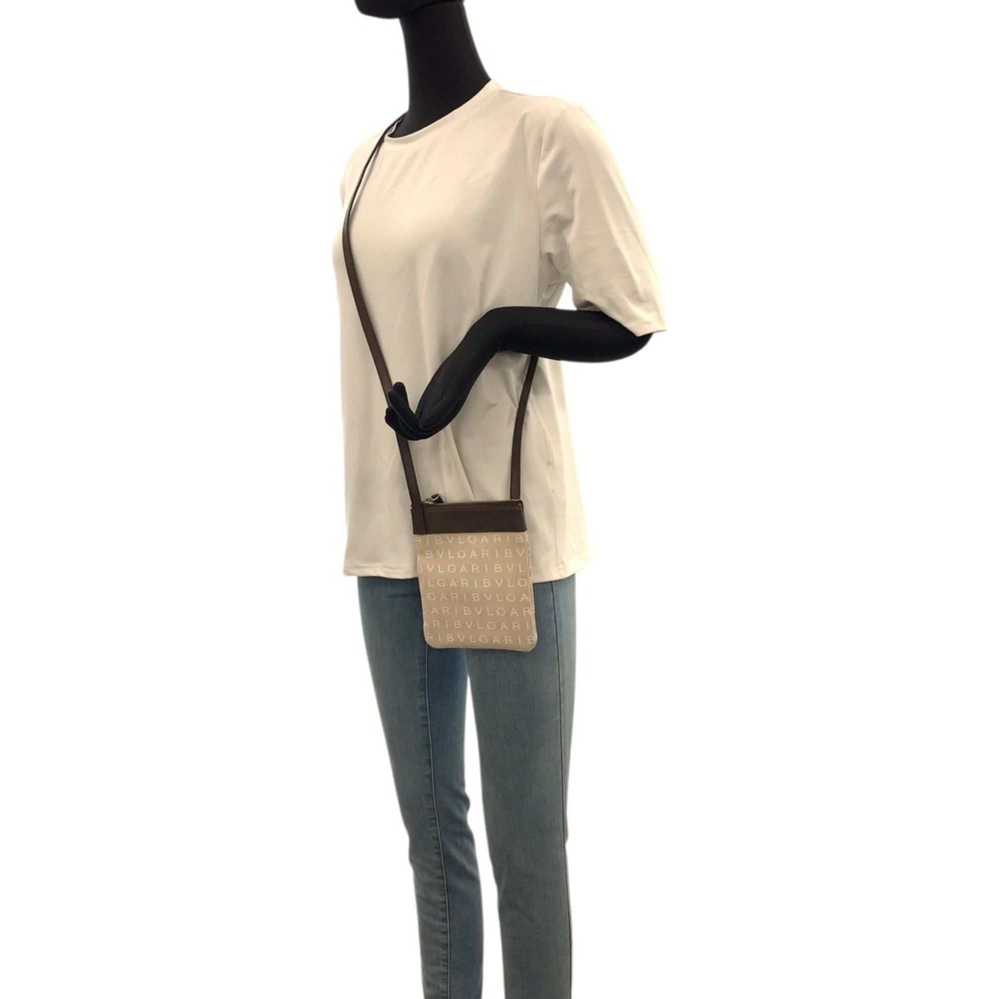 Bvlgari BVLGARI Logomania Beige Brown Silver Hardware Canvas Leather Shoulder Bag Pochette Women's Size ONE SIZE - 7 Thumbnail
