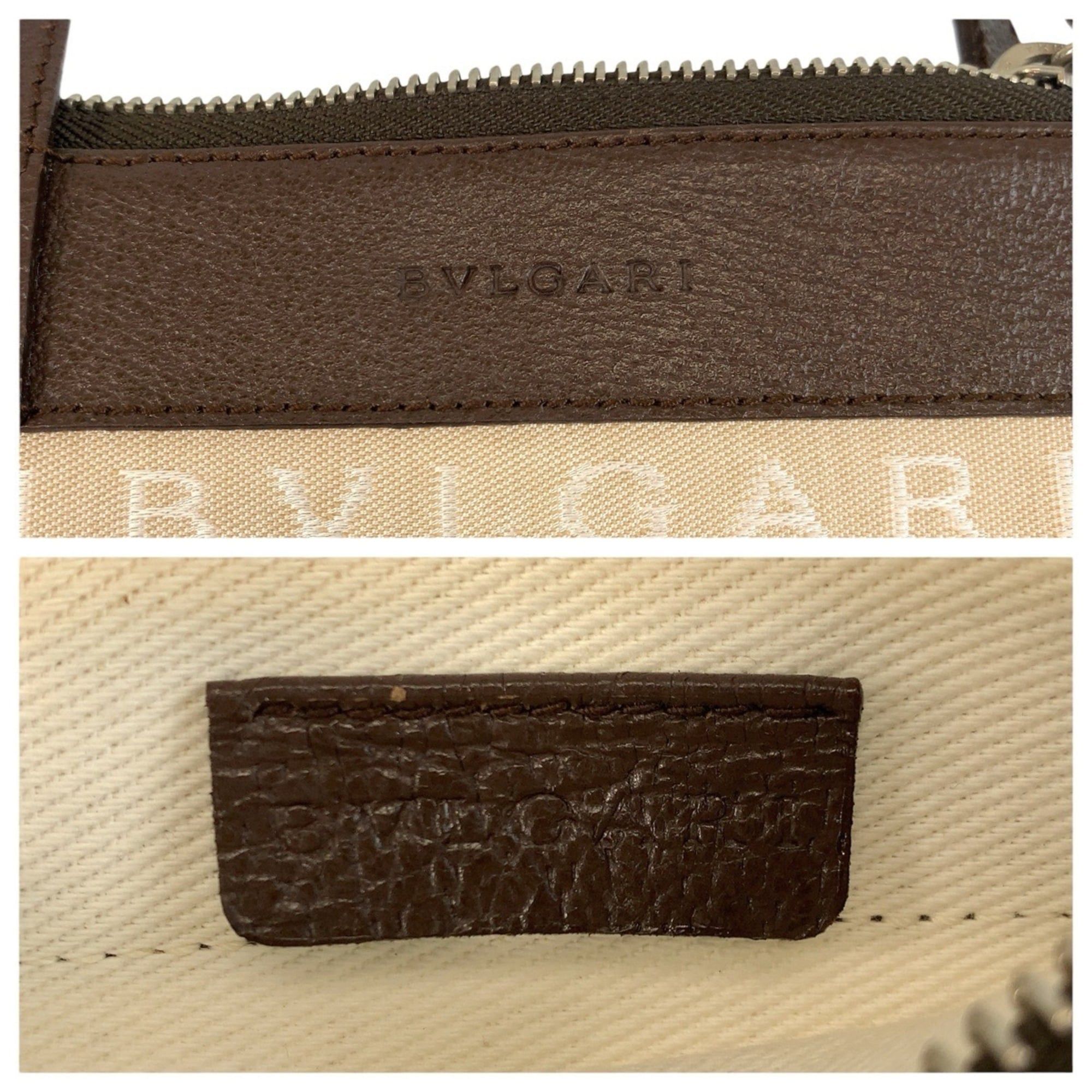 Bvlgari BVLGARI Logomania Beige Brown Silver Hardware Canvas Leather Shoulder Bag Pochette Women's Size ONE SIZE - 4 Thumbnail