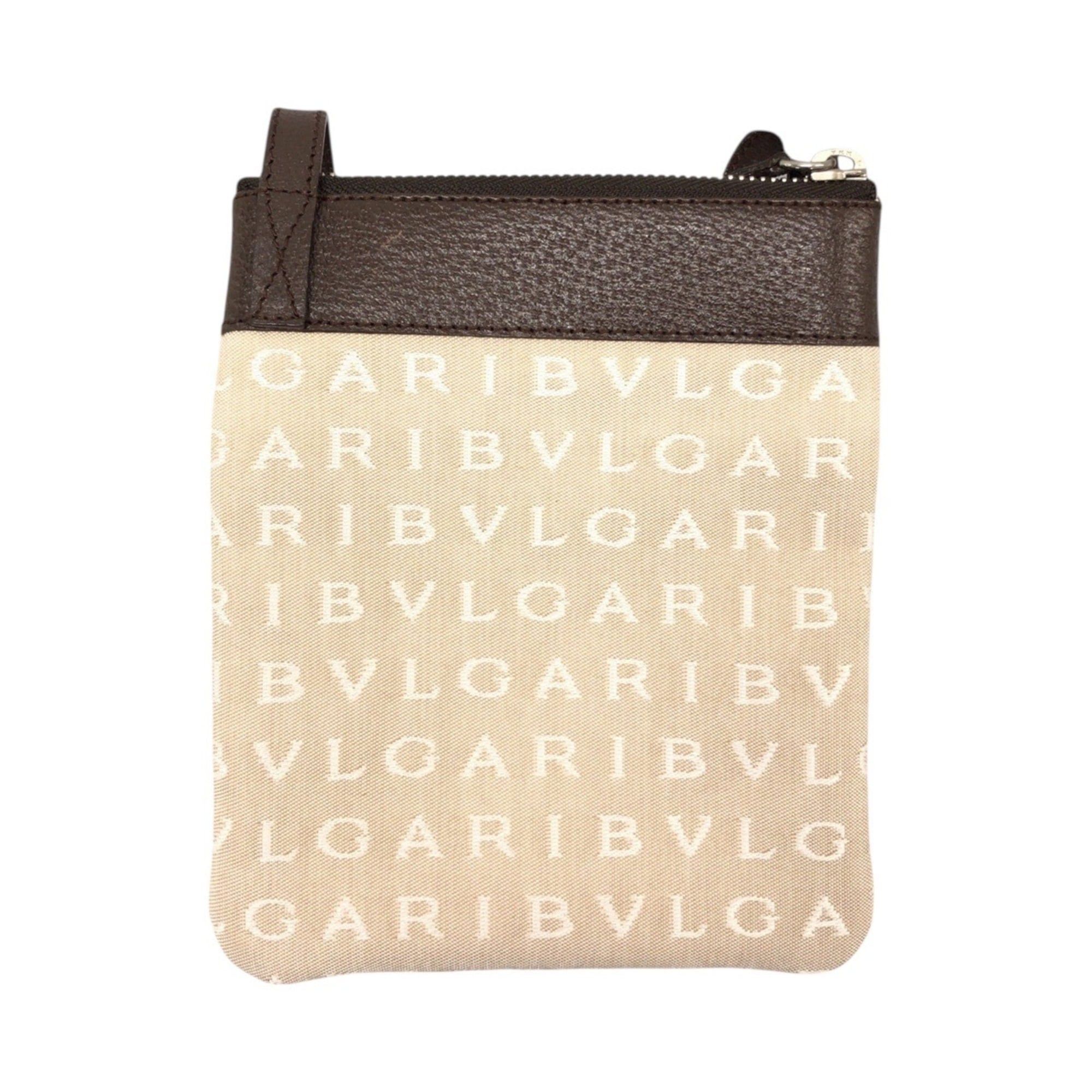 Bvlgari BVLGARI Logomania Beige Brown Silver Hardware Canvas Leather Shoulder Bag Pochette Women's Size ONE SIZE - 2 Thumbnail